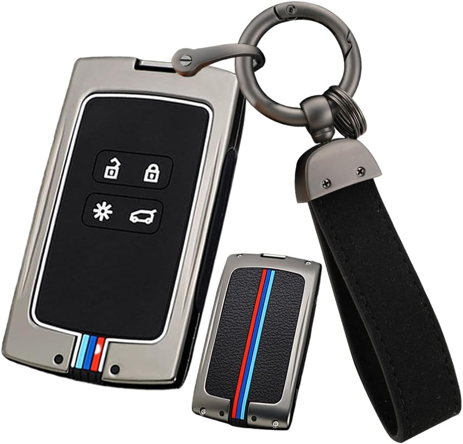 Ontto Zinc Alloy Car Key Fob Cover Case Fit for Renault Captur Megane Espace Clio Zoe Koleos Scenic 4 Arkana Dacia Sandero Keyring Key Shell Holder Bag Keychain Protective Accessories Black A