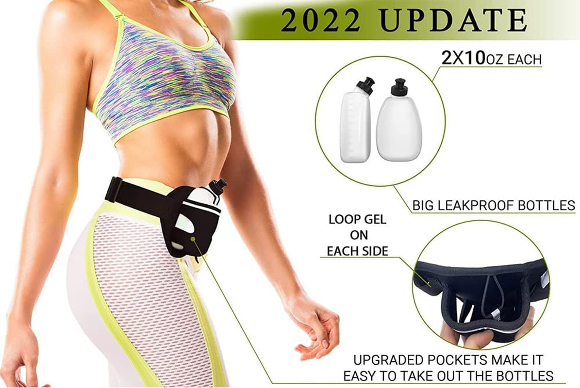 Running Belt with Water Bottle Holder Waist Bag with Extender and for Jogging Hiking Cycling Walking Dog Walker Hydration Fanny Pack Sport Pouch for Women and Men, Black image number 3