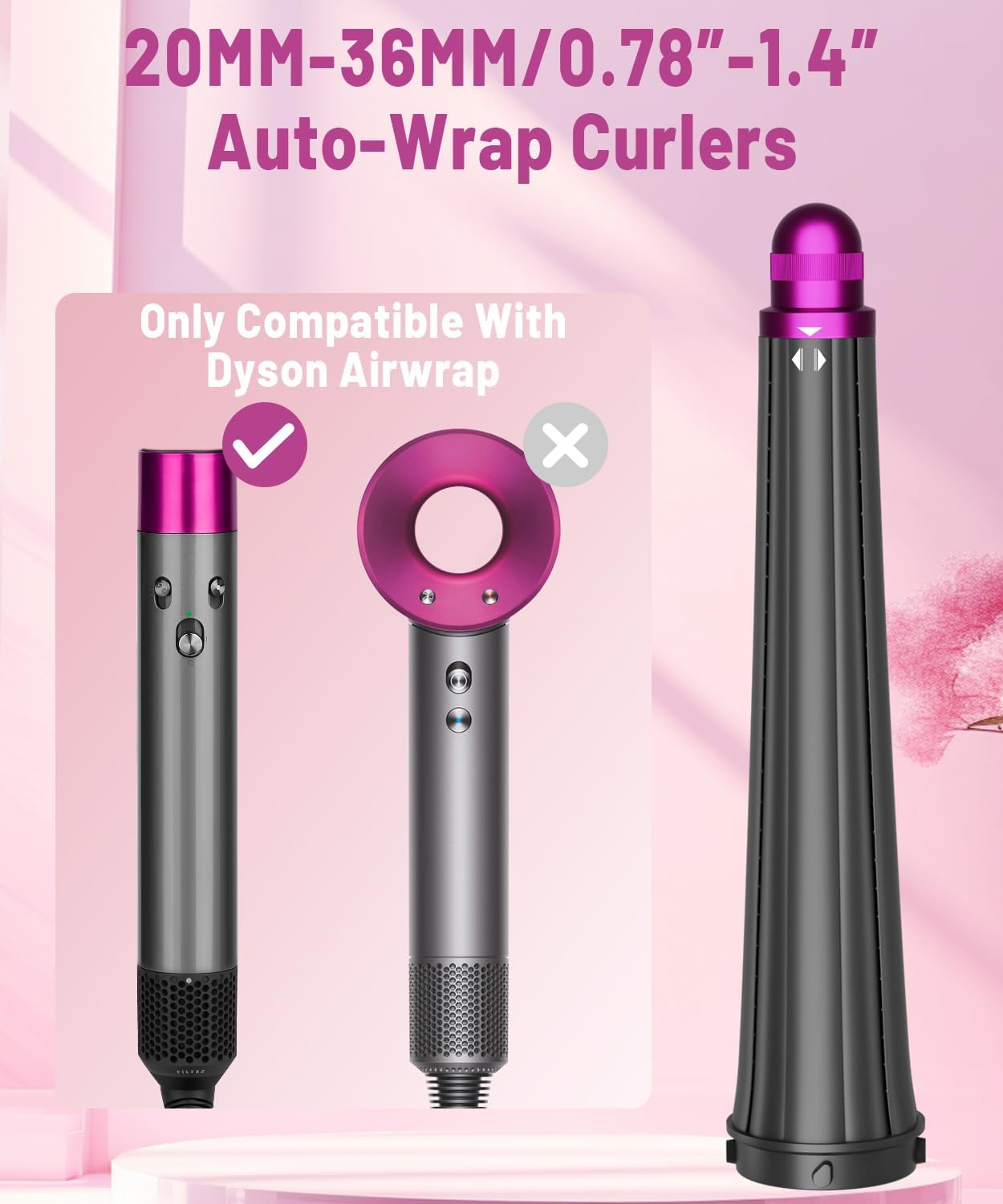 PUREGUST 0.78In-1.4In Conical Long Barrels Attachment for Dyson Airwrap HS01 HS05 Accessories, 20MM-36MM Auto-Wrap Curling Iron Curlers for Professional Barrels Curl and Wave Curl Hair, Rose image number 2