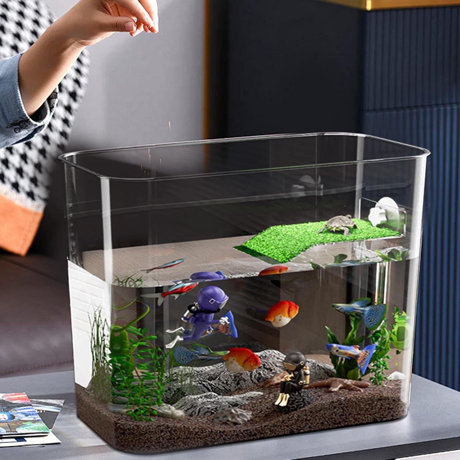 Yorajuy Betta Fish Tank,Transparent Pet Supplies Terrarium Fish Decor,Aquatic Turtle Tanks and Aquariums | for Feeding Basking Amphibians Tortoise Crayfish Hermit Crabs Frog Home Office Apartment image number 6