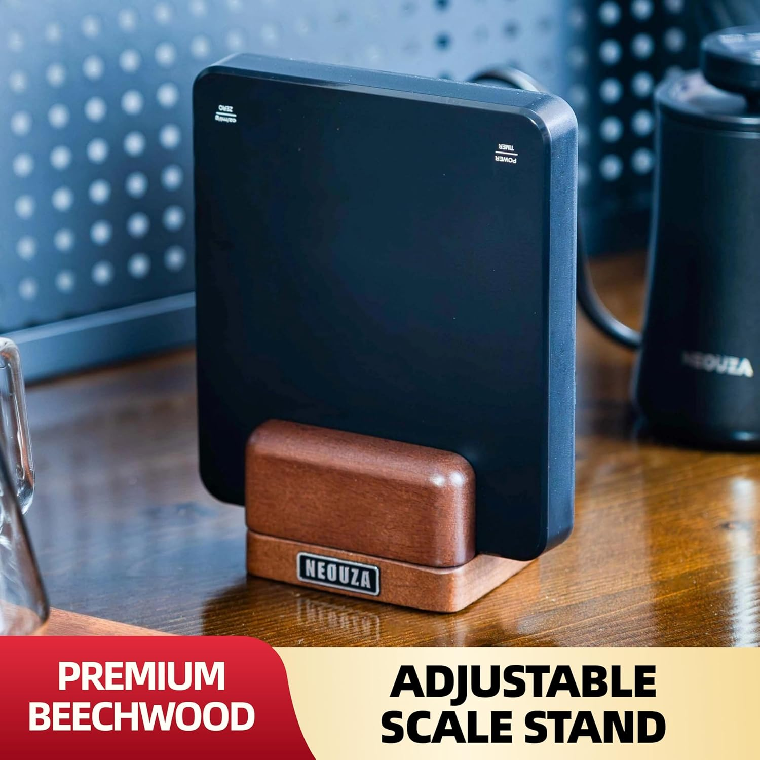 NEOUZA Adjustable Scale Stand for Digital Coffee Scal | Phone and Tablet Stand | Laptop Stand | Multi-Device Stand | Beechwood image number 3