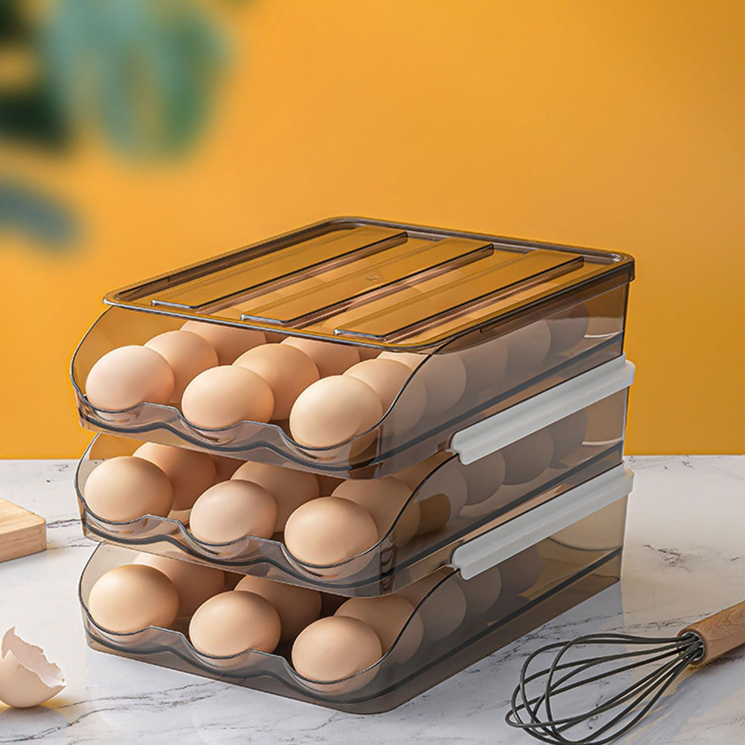YIRANJIA 3-Layer Auto-Rolling Egg Holder for Refrigerator - 54-Egg Large Capacity Dispenser Tray for Fridge Kitchen Storage & Organisation Egg Dispenser image number 6