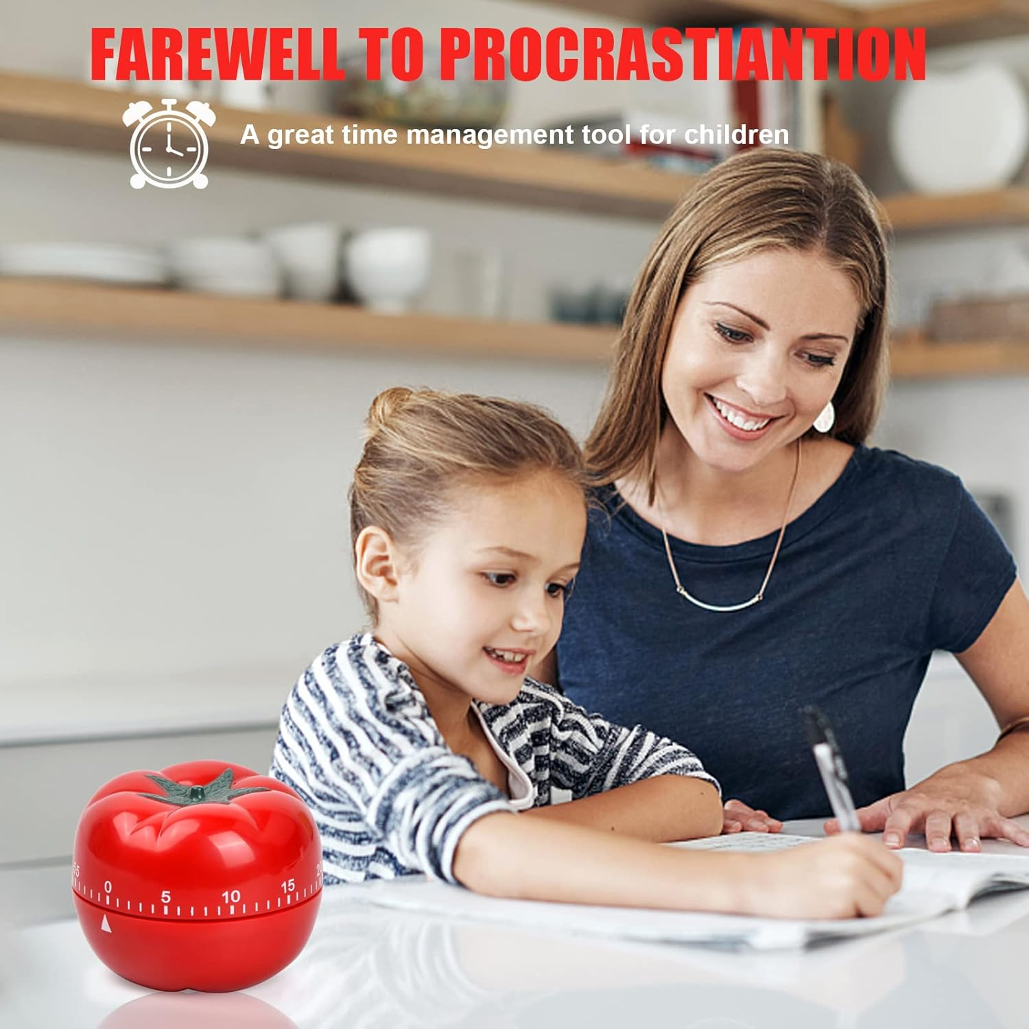 Tomato Kitchen Timer, Pomodoro Timer, Kitchen Clock Timer 60 Minute Timing Countdown for Learning/Playing/Cooking, Digital Timer for Kitchen Cooking Baking image number 6