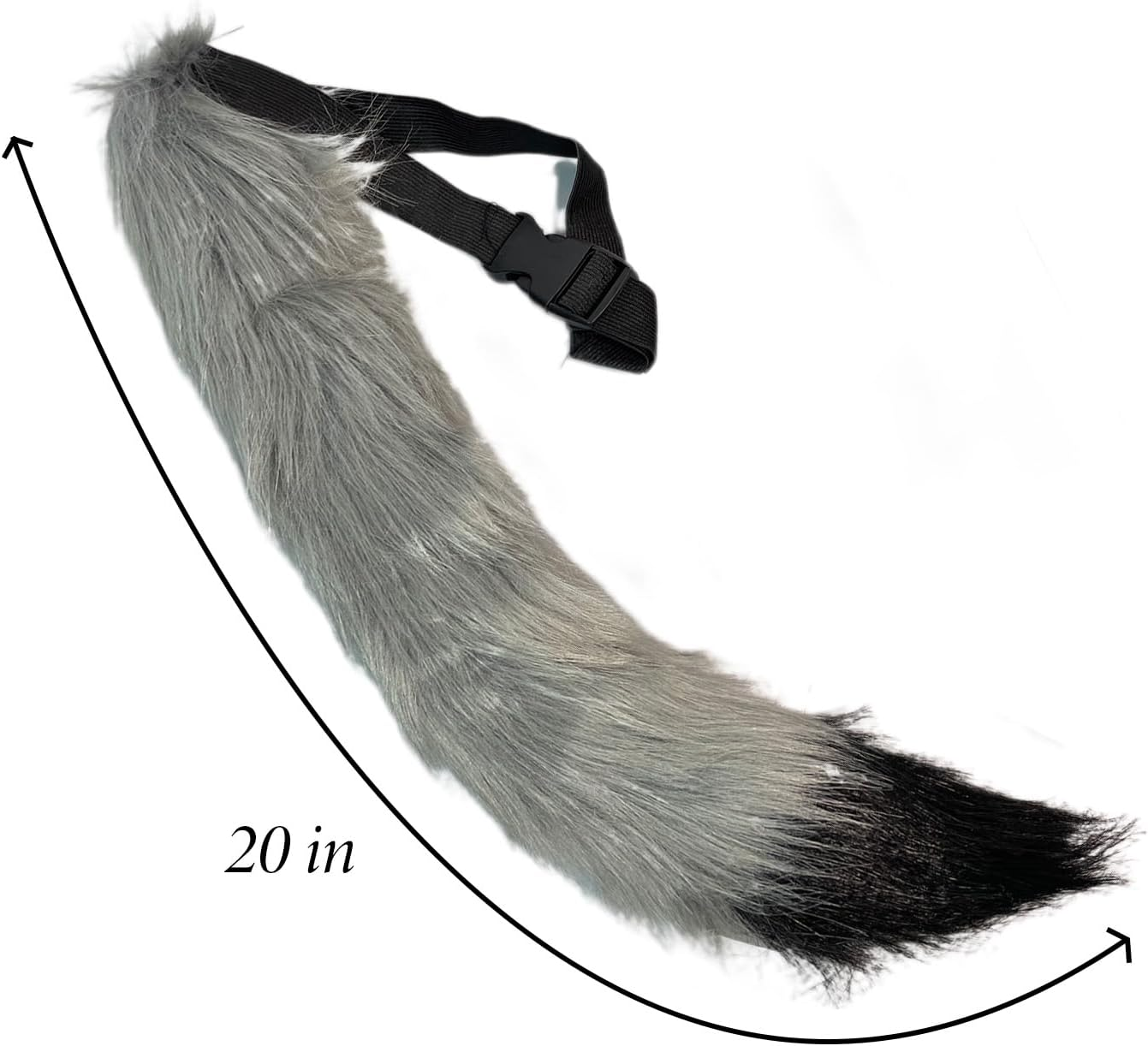 Faux Fur Tail for Adult/Teen Furry Wolf Dog Fox Puppy Costume Halloween Party Cosplay Props (Gray Black) image number 2