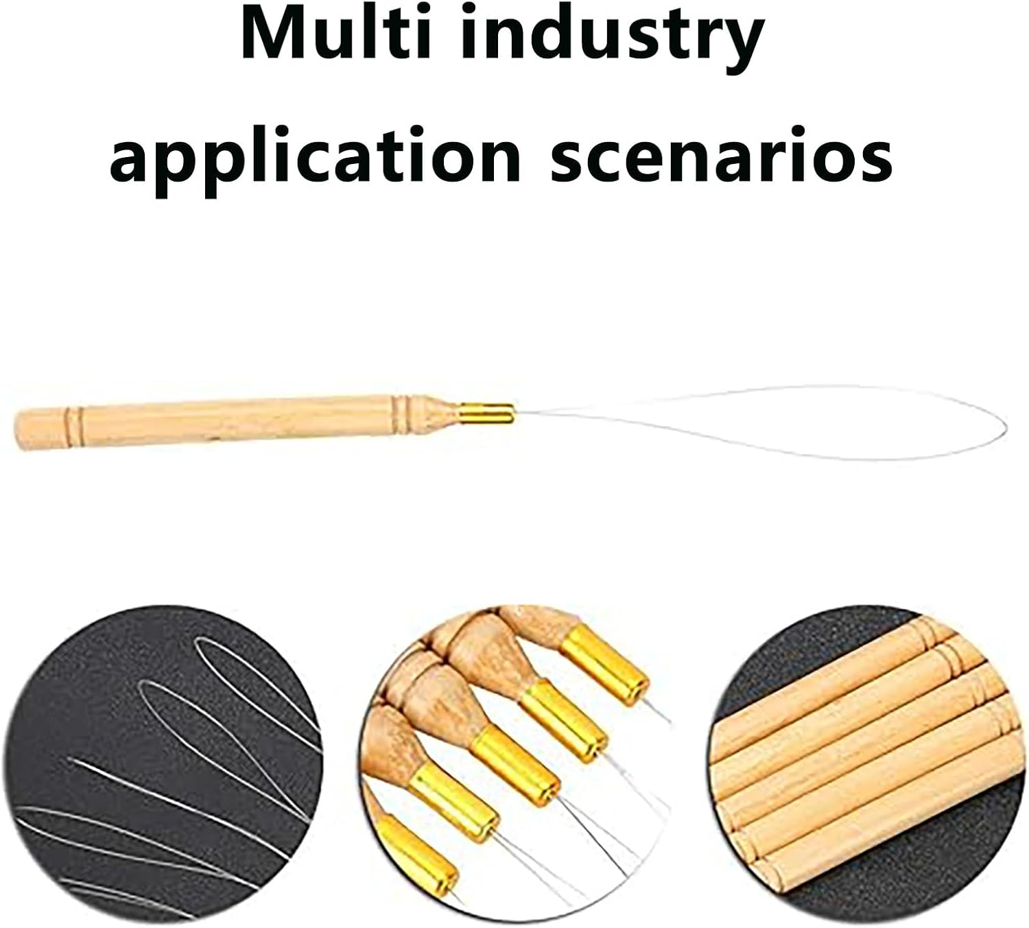 SYGELER 10 Pcs Hair Extension Loop Needle Threader &ndash; Durable Stainless Steel & Wooden Bead Threader Needles for DIY Extensions, Feathers, Micro Links &ndash; Salon & Home Use image number 1