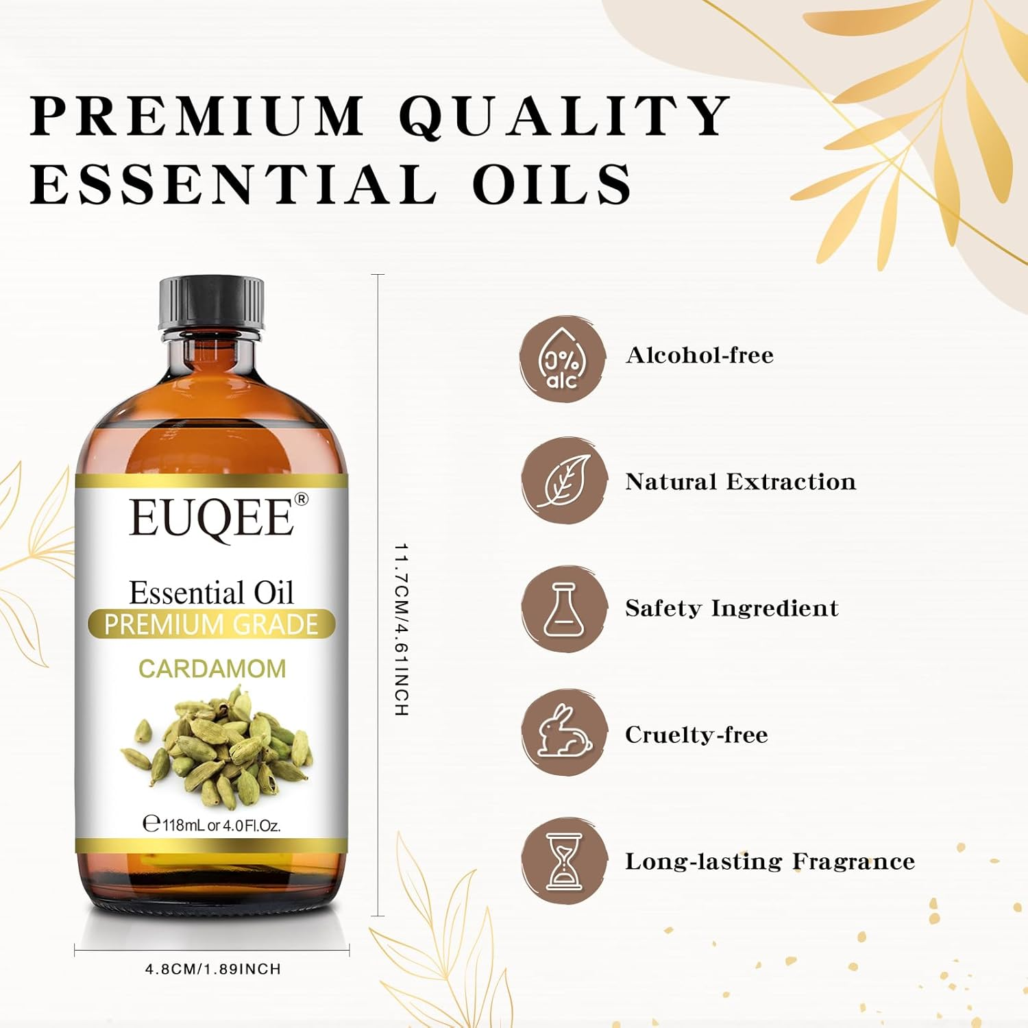 EUQEE Cardamon Essential Oil 118ML Premium Cardamon Oil with Glass Dropper, Great for Diffusers, Aromatherapy, Skin Body Hair Care, Soap Candle Making - 4 Fl.Oz image number 3