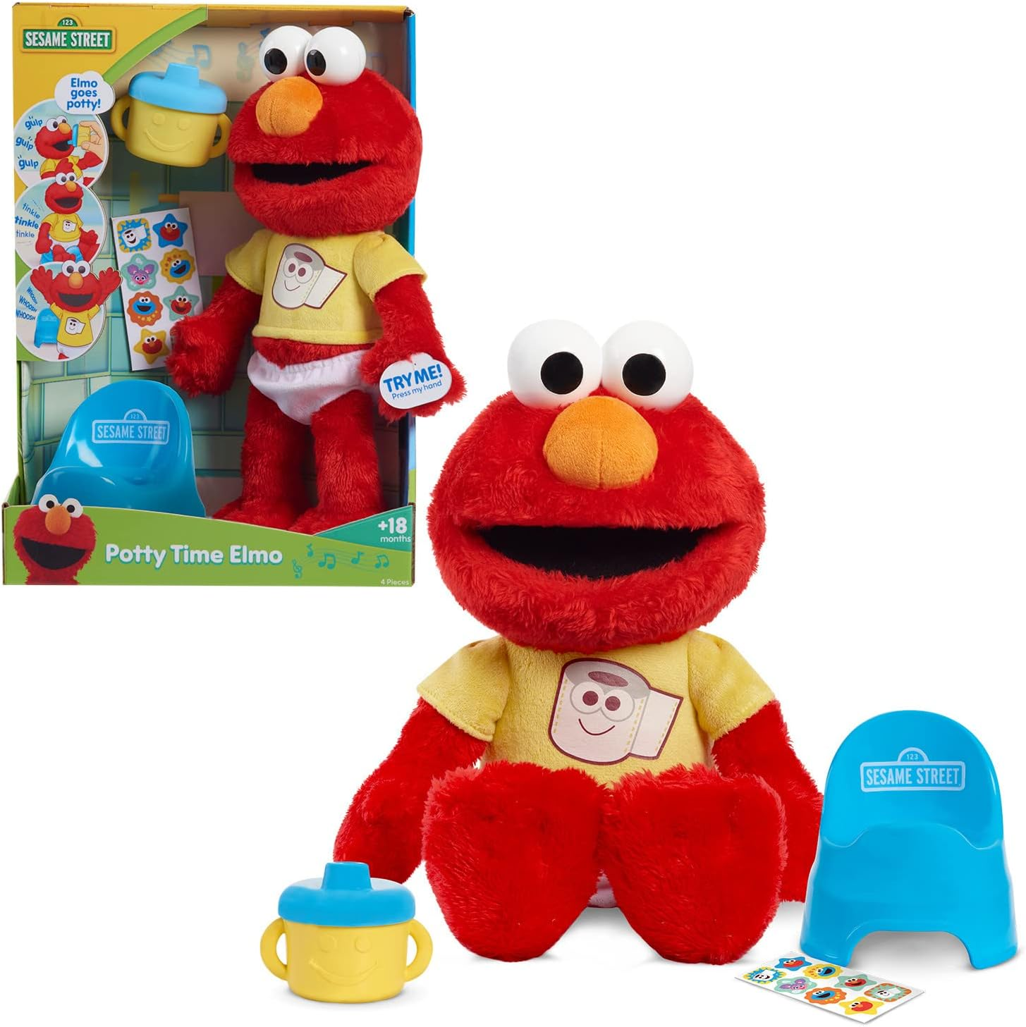 SESAME STREET Potty Time Elmo 12-Inch Sustainable Plush Stuffed Animal, Sounds and Phrases, Potty Training Tool, Officially Licensed Kids Toys for Ages 18 Month by Just Play, Medium image number 4