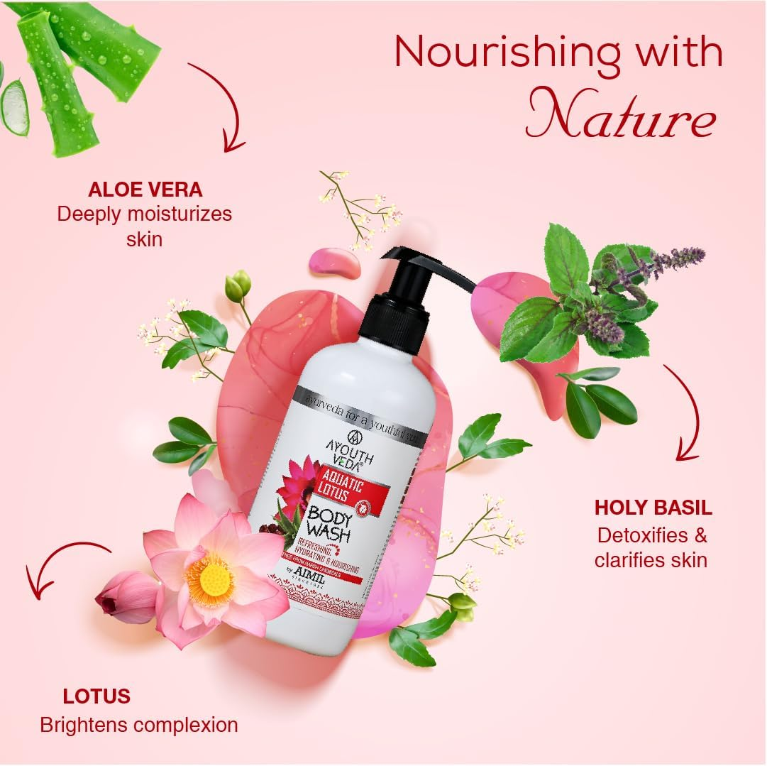 Ayouthveda Aquatic Lotus Body Wash, Gently Purifies Skin, Enhance Skin Texture & Glow, 300 Ml (Pack of 1) image number 1