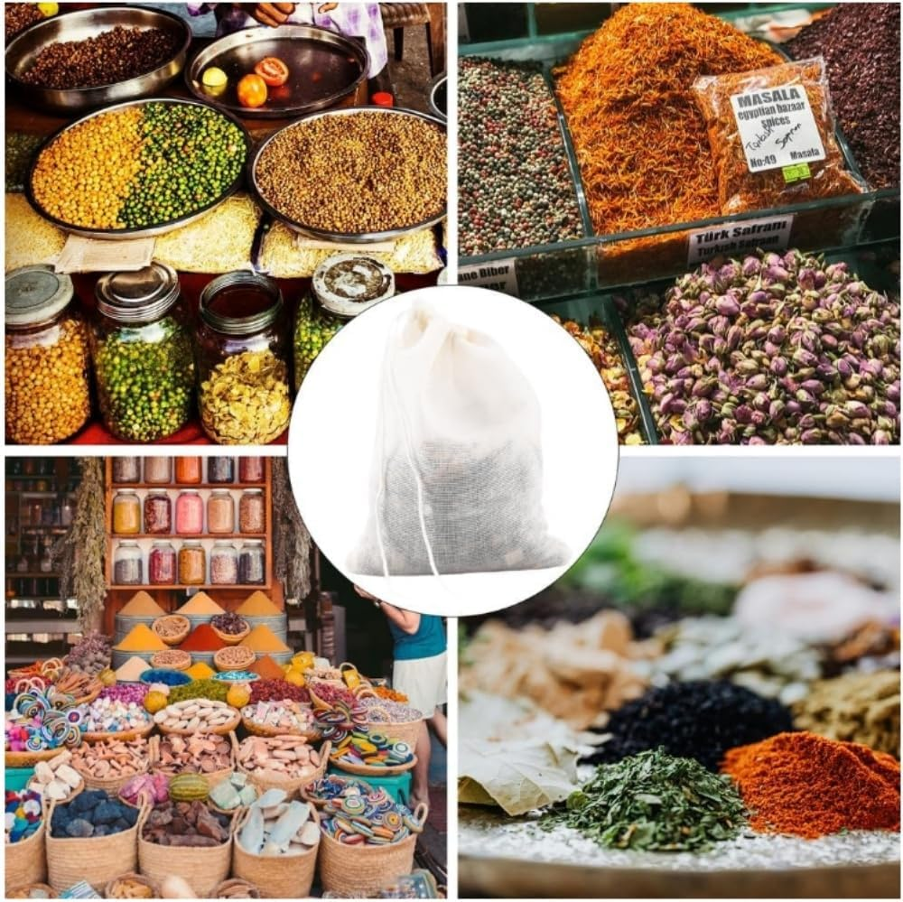60 Pieces Spice Bags for Cooking Cheesecloth Bags for Straining Reusable Empty Tea Bags Drawstring Soup Bags Muslin Bags (8 X 10 CM) image number 3