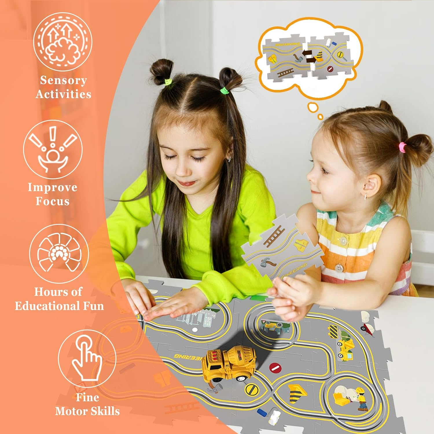 Construction Car Puzzle Track Race Playset for Kids, Puzzle Mat Rail Train Vehicle STEM Montessori Toys, DIY Road Builder Board Game Educational Gift Toys for 3 4 5 6 7 Year Old Boys image number 3