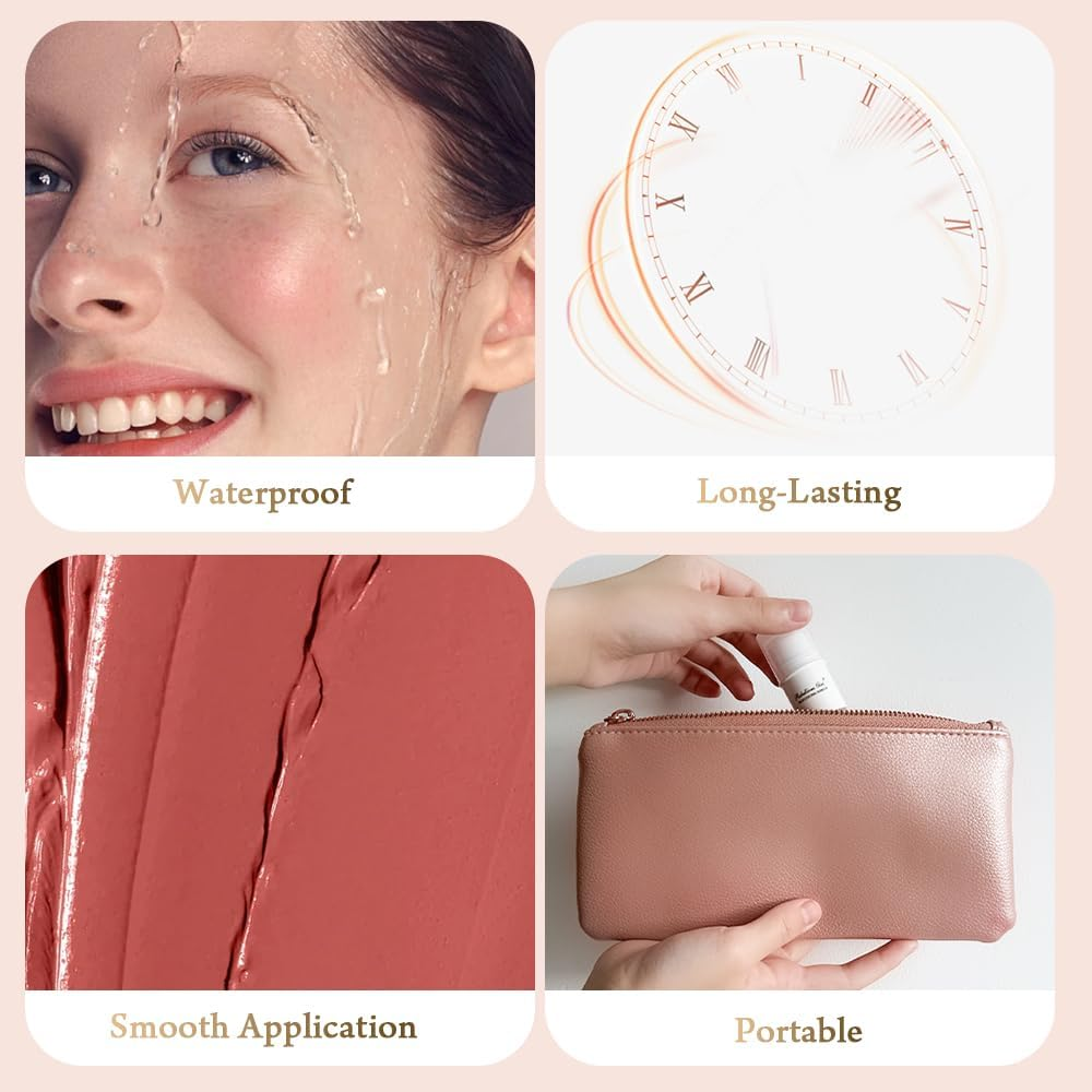 3 Colors Cream Blush Sticks, Contour Stick Makeup Kit for Cheeks, Non-Greasy, Matte Finsh, Long-Lasting, Face Makeup Contouring & Highlighter & Blush Sticks with Brush image number 2