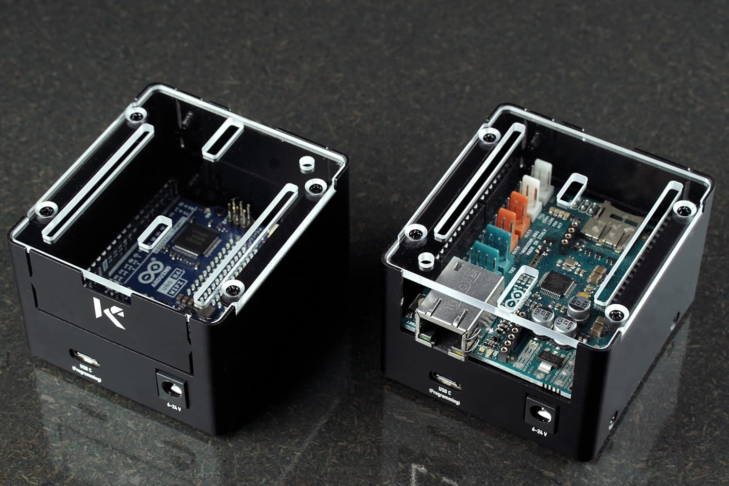 KKSB Project Case for Arduino UNO R4 | Compatible with UNO R4 Minima and UNO R4 Wifi | Space for Ethernet HAT | Transparent Cover | Durable Aluminum Case with Steel Base image number 1