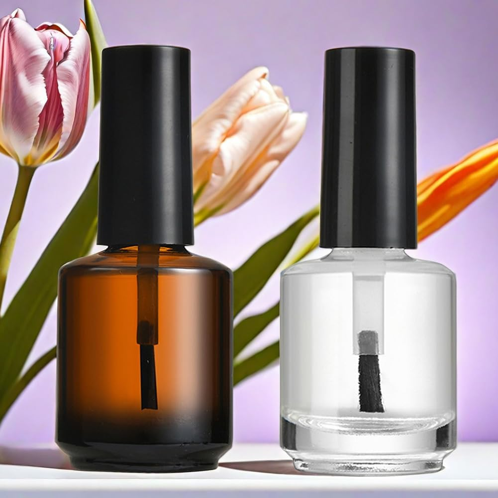 LJJCSFF 2 Pcs 15Ml Empty Nail Polish Bottle with Brush Cylindrical Glass Bottle Nail Polish Vial Container for DIY Nail Art image number 4