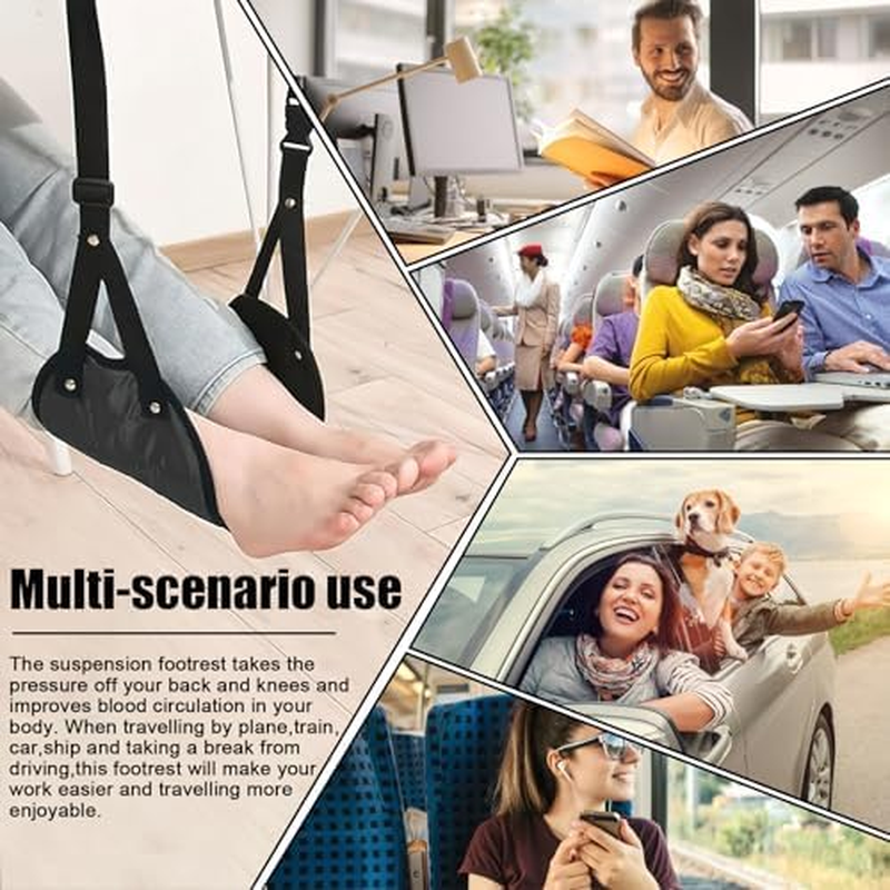 Airplane Footrest, Portable Travel Foot Hammock, Adjustable Height Airplane Foot Rest Hammock for Travel, Home, Office (Black) image number 2