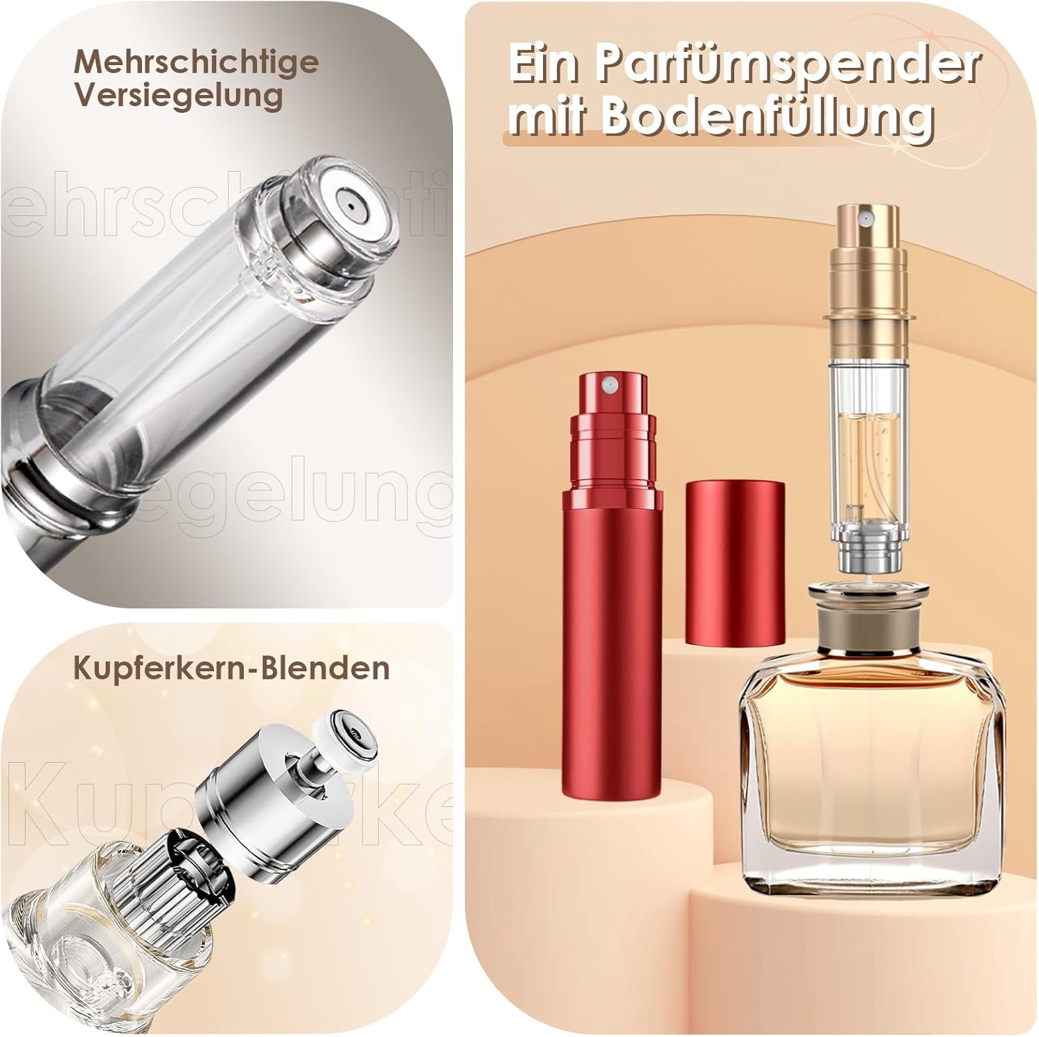 JOOMOKO 5 Ml Perfume Filler Refillable Perfume Atomiser for on the Go Filling Technology without Funnel Empty Perfume Atomiser Spray Bottle for Travel on the Go (Red)