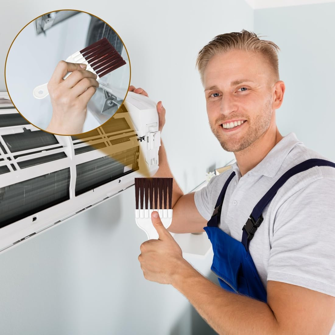 OIGWBPH 2 X Condenser Cleaning Comb, Air Conditioning Condenser Fin Comb, Lamellar Comb, Stainless Steel Fin Cleaning Brush, Evaporator Cooler Repair Tool image number 3