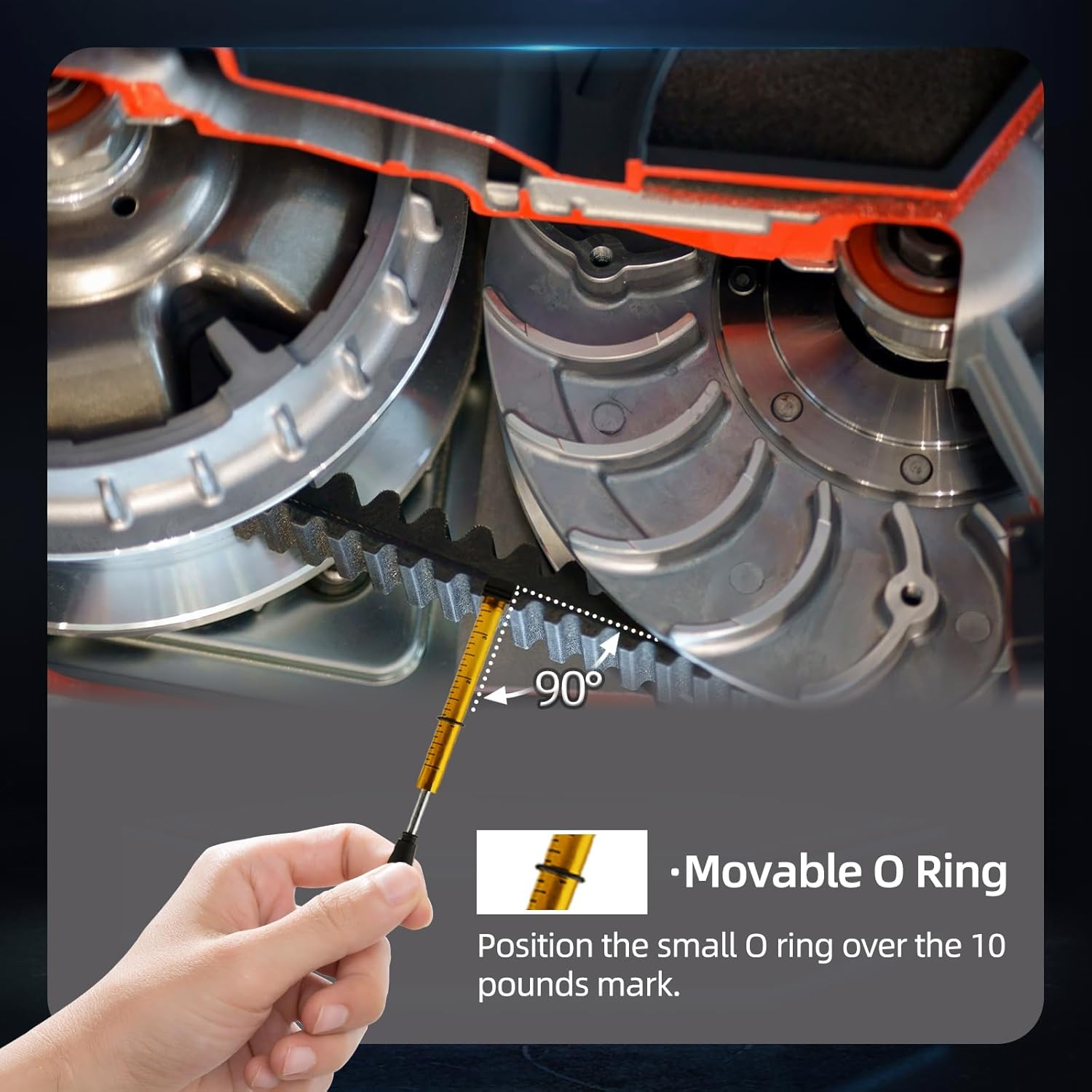 Belt Tension Gauge, 10 Lb Drive Belt Tensioner Tool Universal Tensioner Belt Tension Gauge with L Shaped Pad for Adjusting Belts or Repairing Wheels