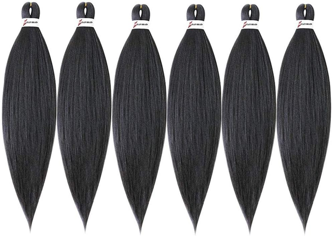 6 Packs/Lot Pre Stretched Braiding Hair 26 Inch Ombre Braiding Hair Extensions Hot Water Setting Crochet Synthetic Braids Hair Black(1#) image number 7