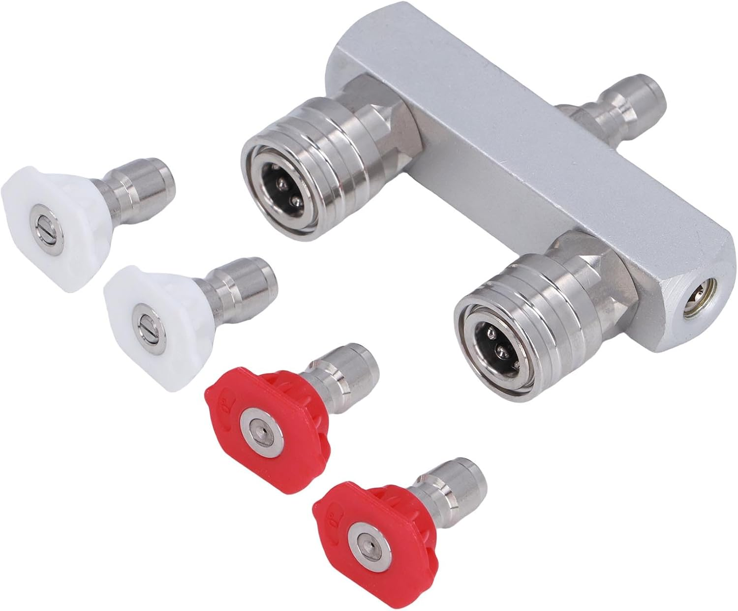 Jiawu Pressure Washer Tips, 2 in 1 Dual Power Washer Nozzle Tips, 1/4 Inch Quick Connect Aluminum Alloy Spray Nozzles with 0 Degree Red & 40 Degree White Nozzle, 4500PSI image number 3