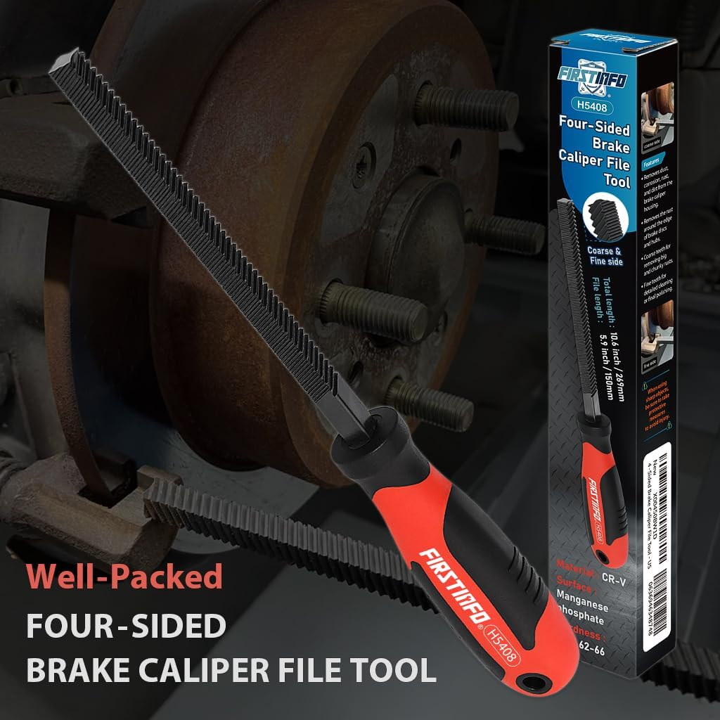 FIRSTINFO H5408 Course and Fine-Tooth Brake Caliper File | Rust Corrosion Removal | Four-Sided | HRC 62-66 | 9Mm File Width | 150Mm File Length image number 3