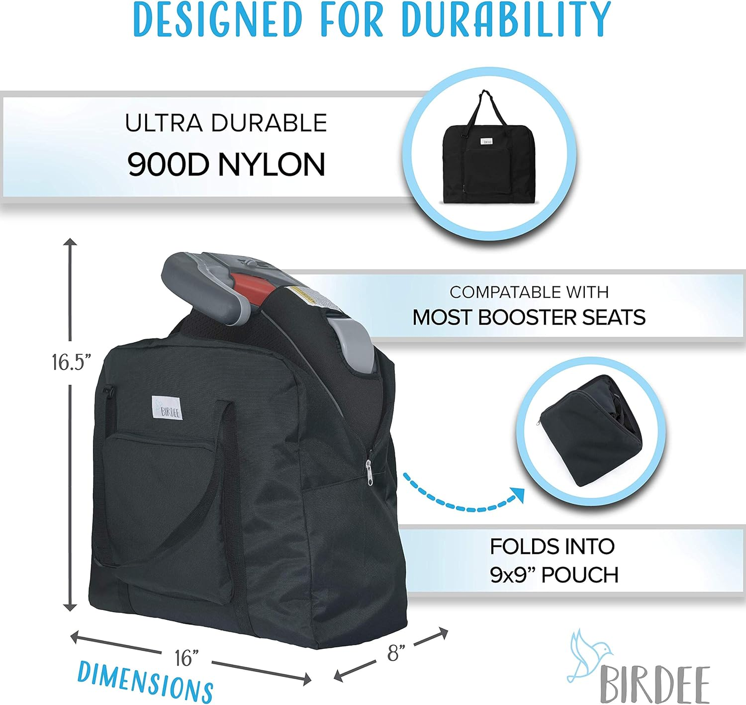 Birdee Backless Booster Seat Travel Bag for Airplane Gate Check and Carrier for Travel - Fits GB Pockit and Most Lightweight Compact Folding Strollers image number 4