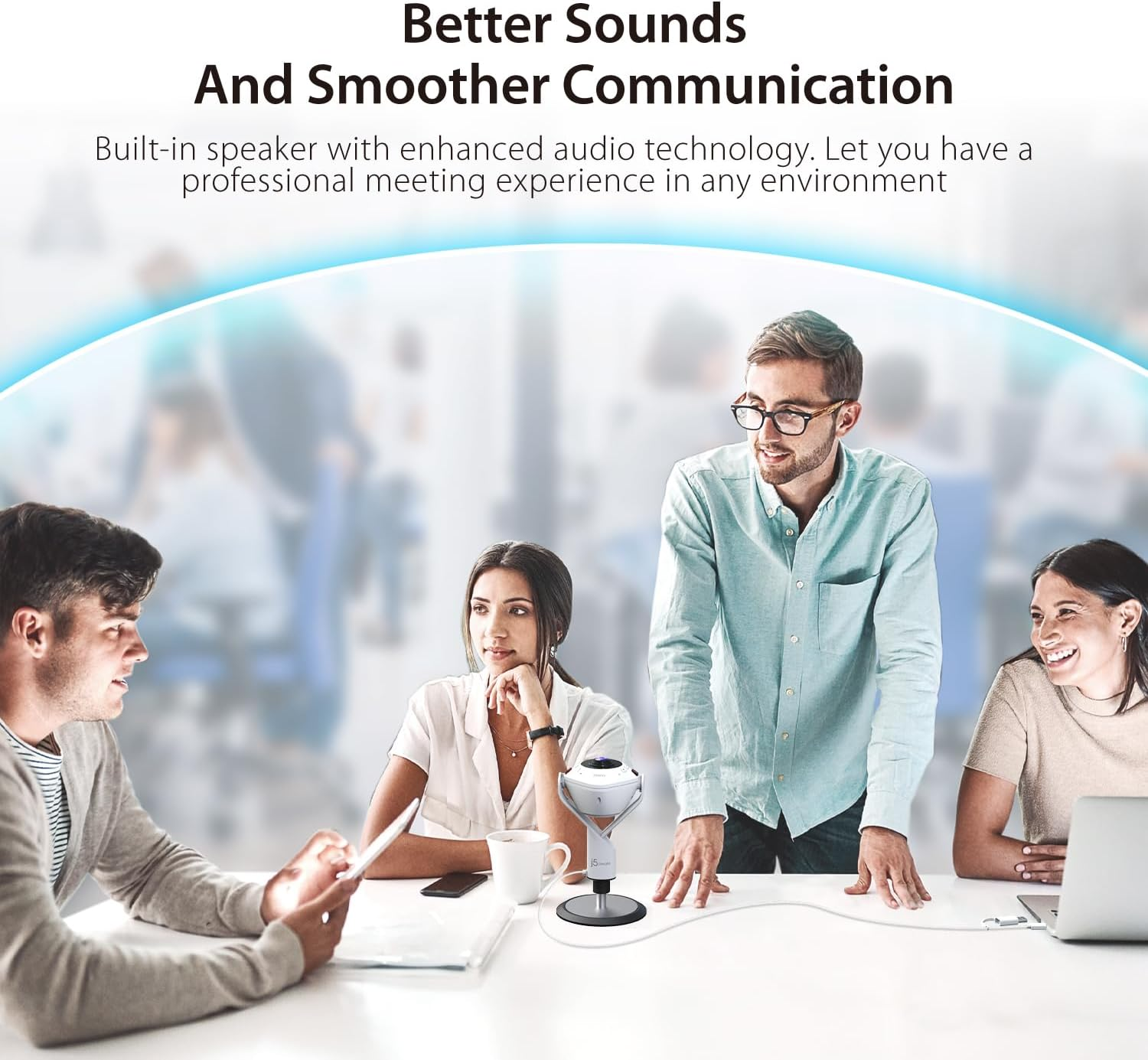 J5Create 360&deg; Ai-Powered Webcam with Speakerphone 1080P Conference Webcam, Video Conference Camera, All-In-1 Ultra Wide-Angle 360&deg; Webcam with 10Ft Voice Pickup, AI Noise-Cancellation (JVU368) image number 4