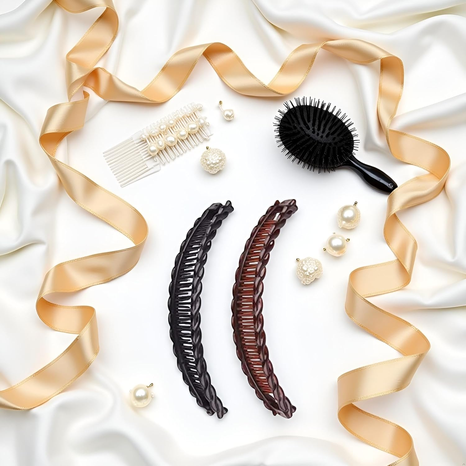 2Pcs Large Banana Clips Fish Clips Long Hair Clips Comb Grip Hair Accessories(Black and Brown) image number 4