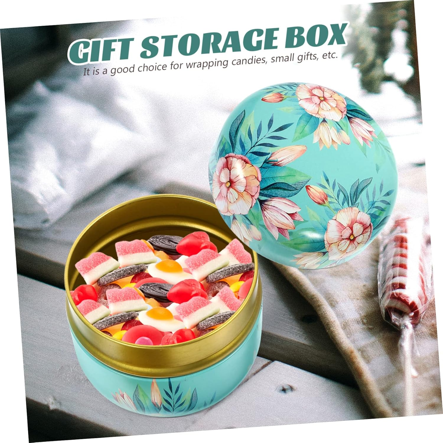 FUNOMOCYA 6Pcs Tinplate Candy Storage Jars Inner Lids round Storage Containers Multi-Use Packaging Boxes for and Home Random Style image number 1