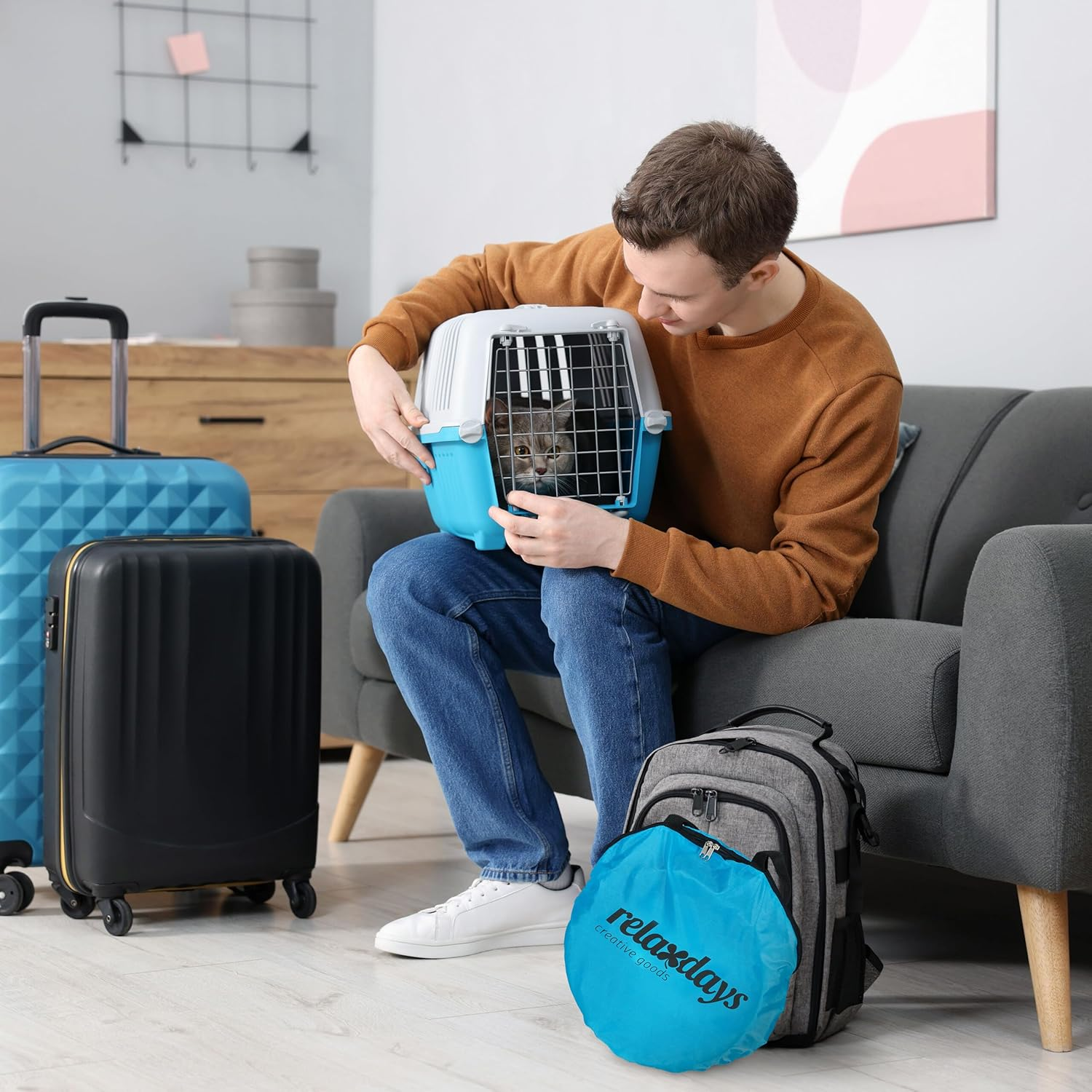 Relaxdays Cat Tunnel Foldable Cat Tube with Toy, Interactive Cat Play Tunnel, W X D: Approx. 88 X 25 Cm, Blue - Grey image number 7