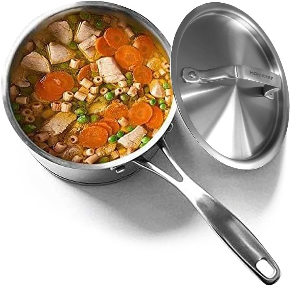HOMICHEF Matte Polished Nickel Free Stainless Steel 1.75 Qt(Quart) Sauce Pan/Sauce Pot with Lid - Nickel Free Stainless Steel Sauce Pan 16Cm 1.6 Litre - Cookware Pots and Pans Sets image number 5