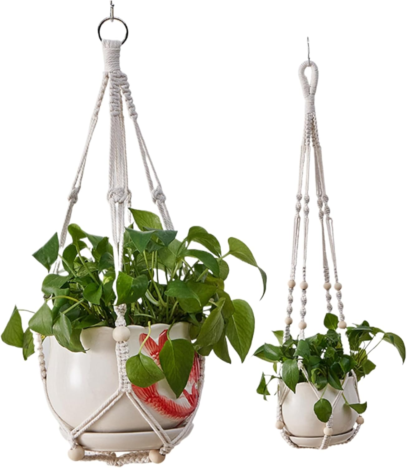 Macrame Plant Hanger Hanging Plant Holder with Wooden Bead 24In Ventilated Woven Decorative DIY Plant Hanger Home Balcony Gardening Supplies, No Planter No Plant, Small- image number 4