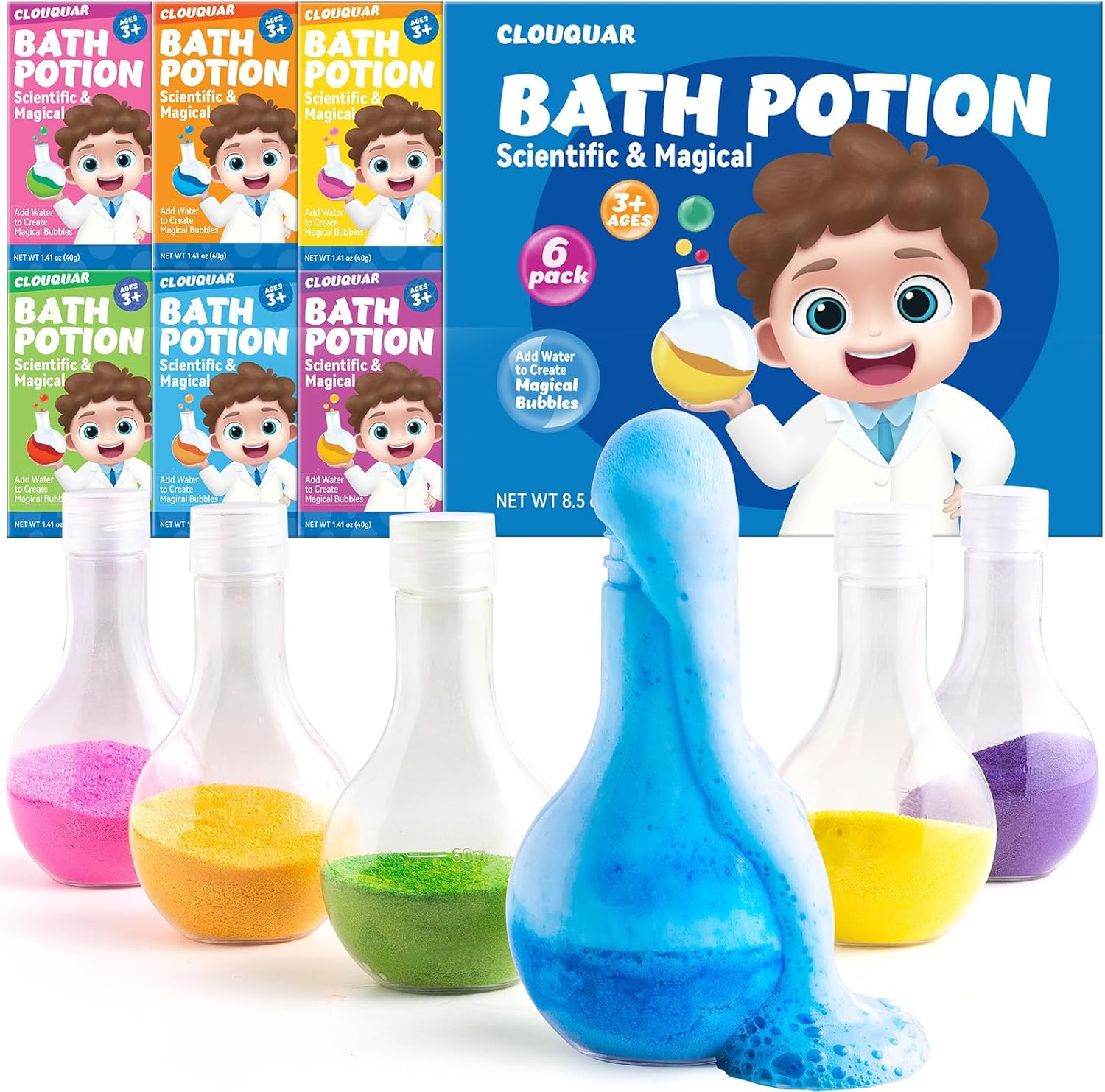 CLOUQUAR Kids Bath Bomb Potions, 6 Pack Non-Toxic Fizzy Bubble Bath Explosions, Colorful Burst Bath Potions for Kids, Scientific & Magical Bath Time Buddy, Fun & Educational Bubble Bath for Kids image number 4