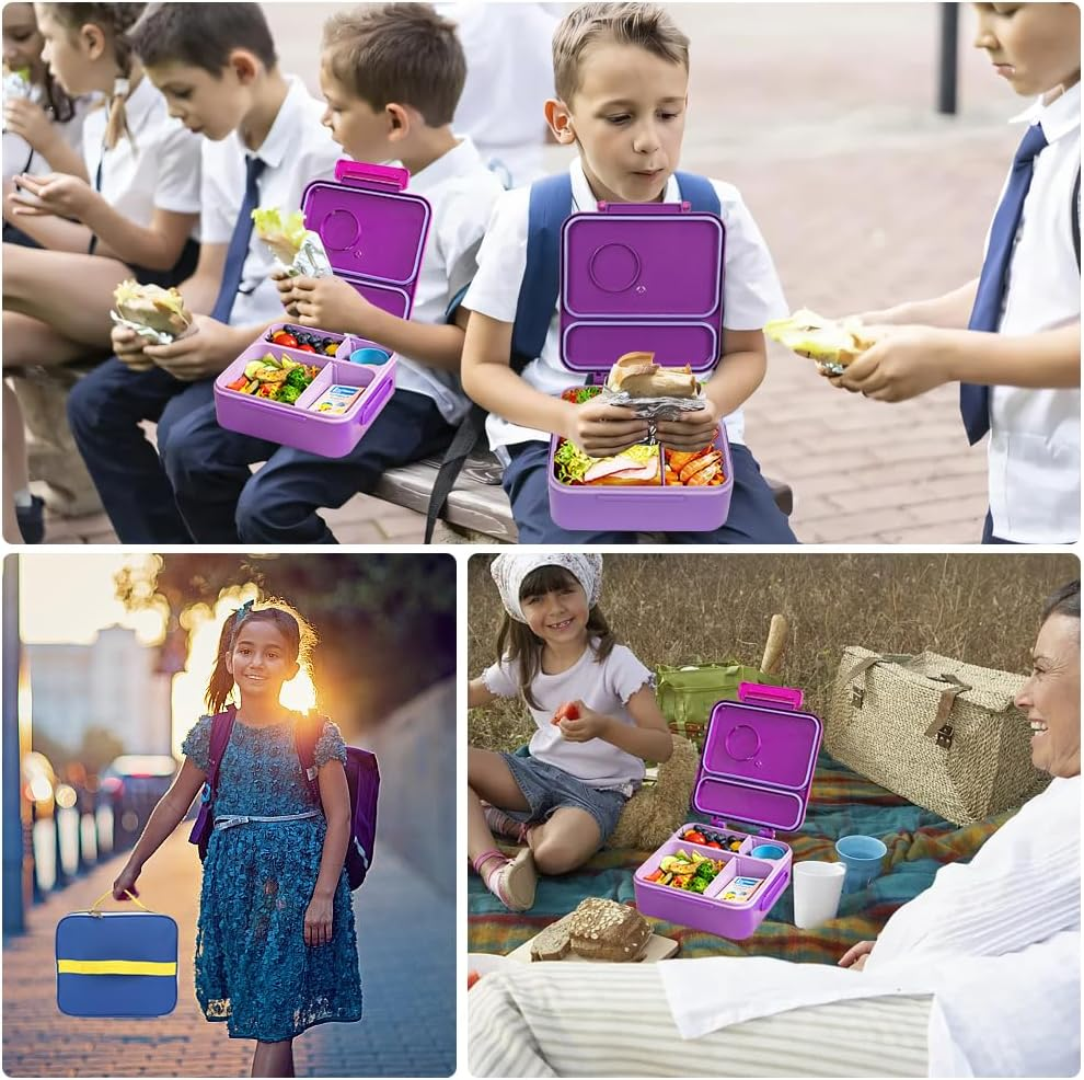 Bento Box for Kids & Adults, Insulated Leak-Proof Lunch Box with Insulated Food Jar for Hot Food, 4-Compartments Lunch Container with Cutlery and Snack Box for School Outdoors Office (Purple) image number 6