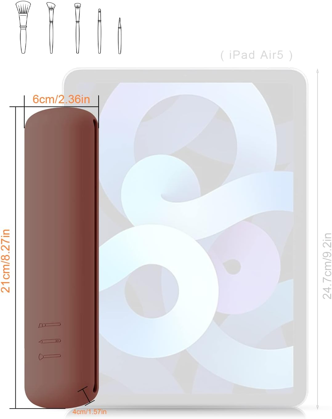 BEZOX Silicone Makeup Brush Holder with Magnet Closure - Trendy Rubber Make up Brushes Case &ndash; Portable Cosmetic Brush Pouch for Travel - Brown image number 1