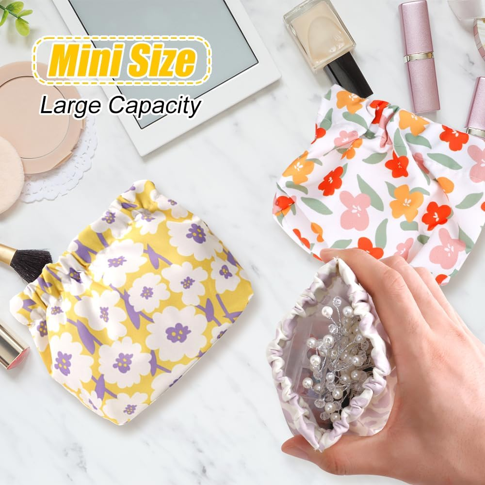 Pocket Cosmetic Bag, 6PCS Mini Makeup Bag for Purse, Waterproof Portable Cute Printed Travel Makeup Pouch, No Zipper Self-Closing Purse Organizer Bag for Lipstick Headphones Jewelry image number 6