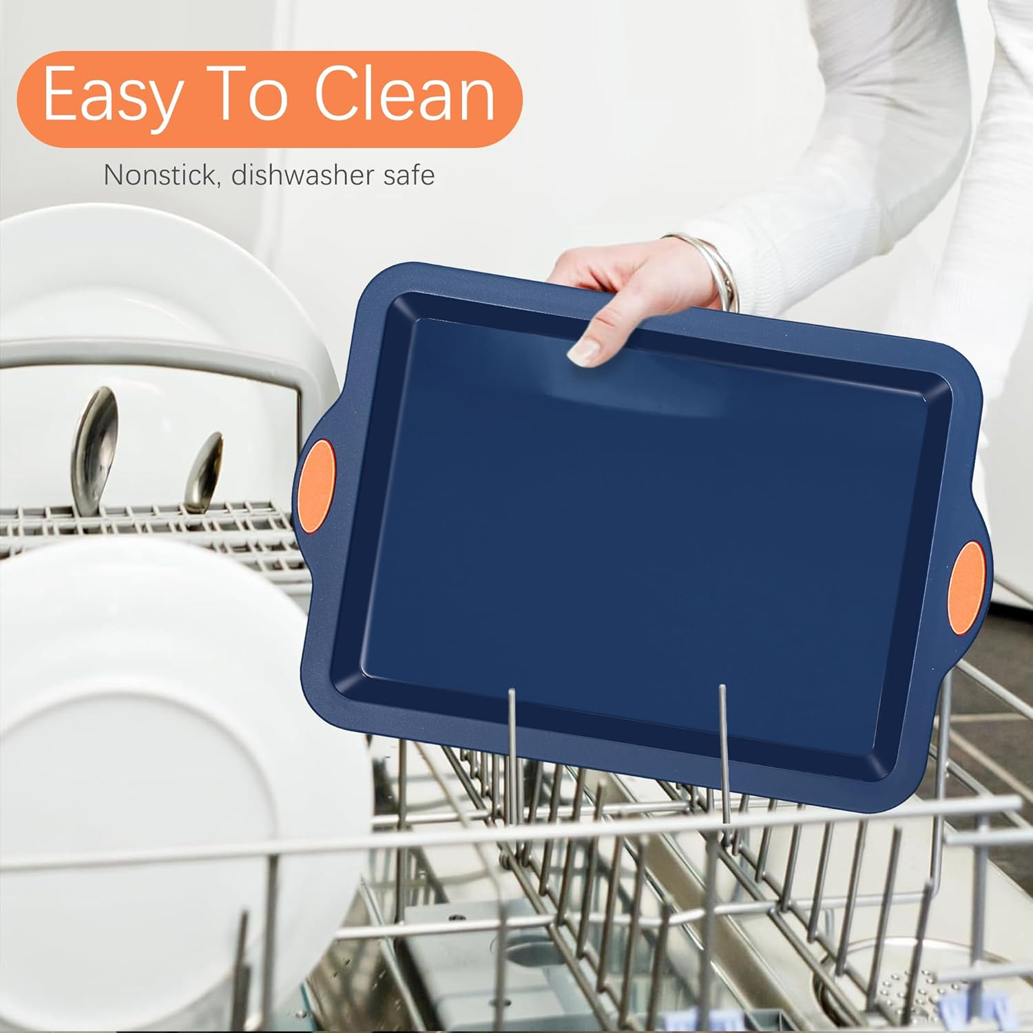 To Encounter Silicone Baking Pans Set, 4 Pieces Nonstick Bakeware Set with Baking Pans, Baking Sheets, Cookie Sheets, Cake Pan with Metal Reinforced Frame More Strength, Navy Blue image number 5