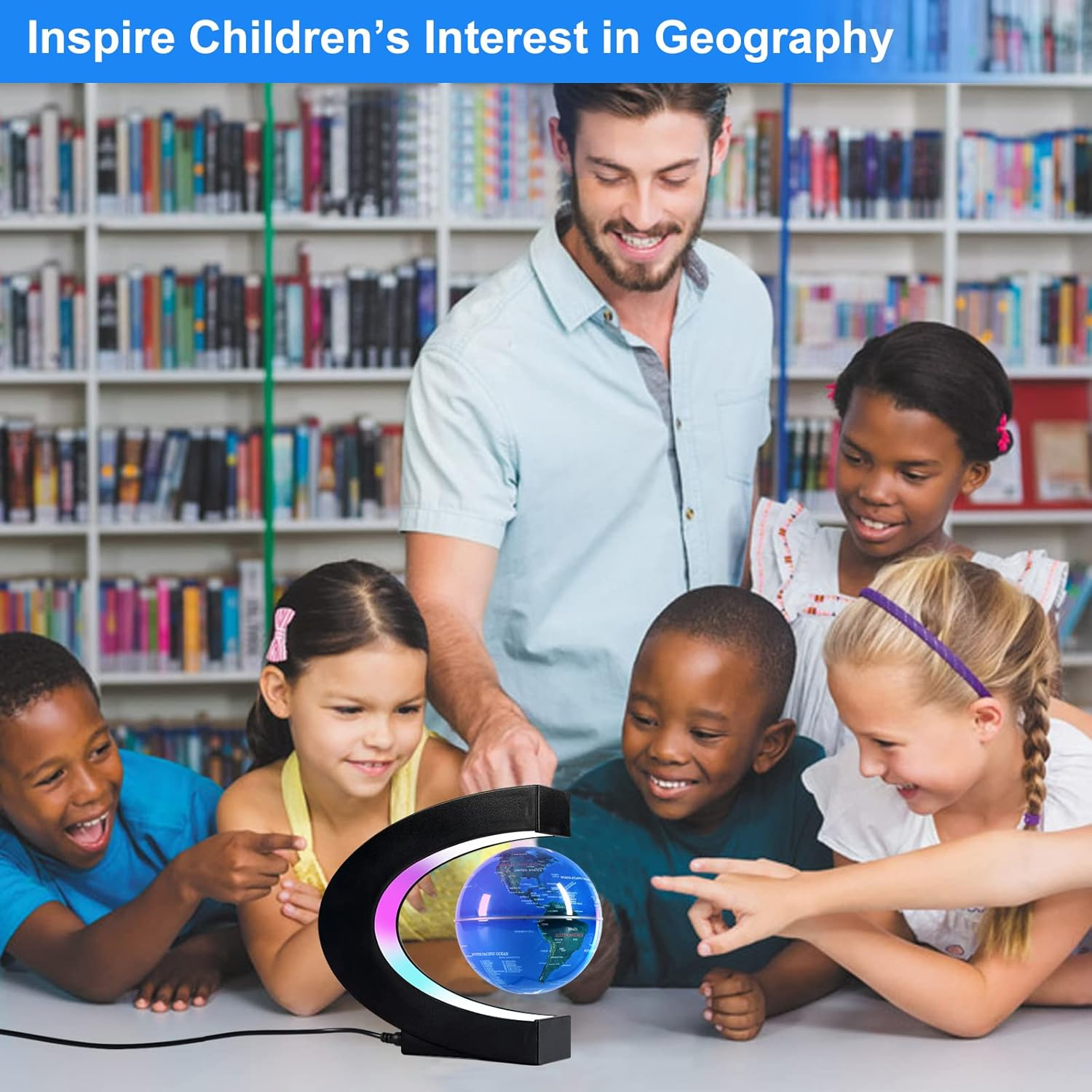 Flagest Magnetic Levitation Floating Globe, Levitating C Shape Globe with LED Lights for Educational Home Office Desk Bookshelf Decor, Birthday Holiday Chirstmas Creative Gift (Globe Diameter 3.3 Inches） image number 3