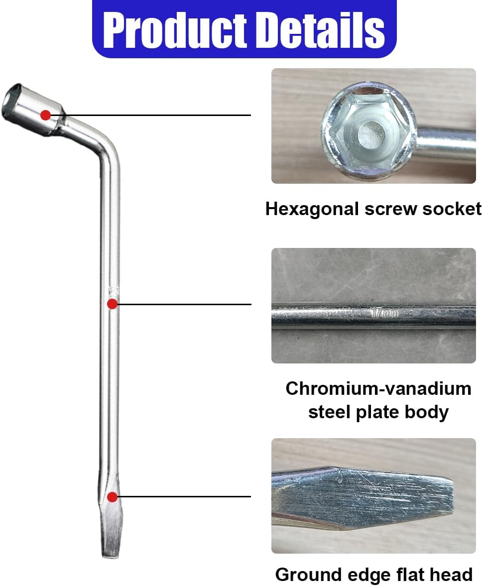UHANBUT 17Mm Car Spare Tire Lug Wrench, L Type Automotive Tire Replacement Tool with Hexagon Slotted End, Universal Steel Vehicle Socket Repair Accessories for Jack (17Mm) image number 2