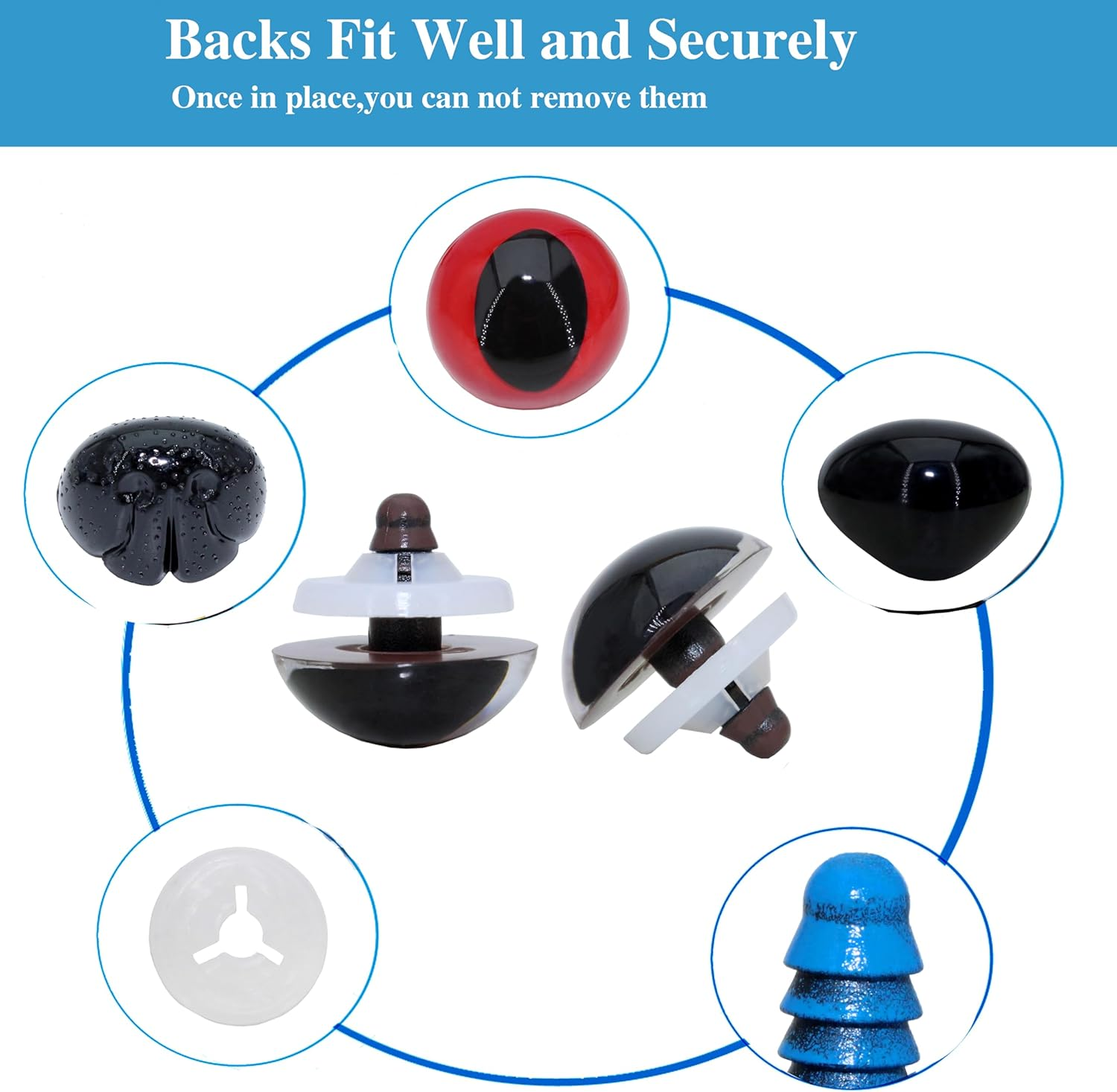 BESTCYC 1Box(30Pcs) Large Plastic Safety Eyes and Nose - 5Colors 24Mm Solid Plastic Safety Eyes Craft Eyes and 26.5Mm Black Safety Nose Dog Nose Craft Nose with Washers for Teddy Bear Doll Plush Animal Puppet Crafts image number 4