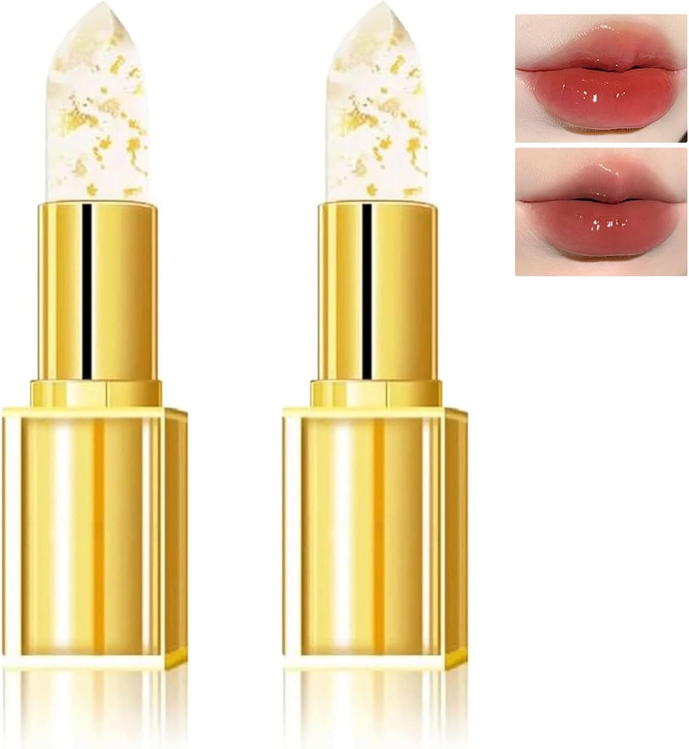 Color Changing Lipstick with Gold Crystal, Long Lasting Moisturizing Lip Gloss, Transferproof Formula for 24-Hour Shine Hydration Versatile Lip Balm(A,2Pcs)