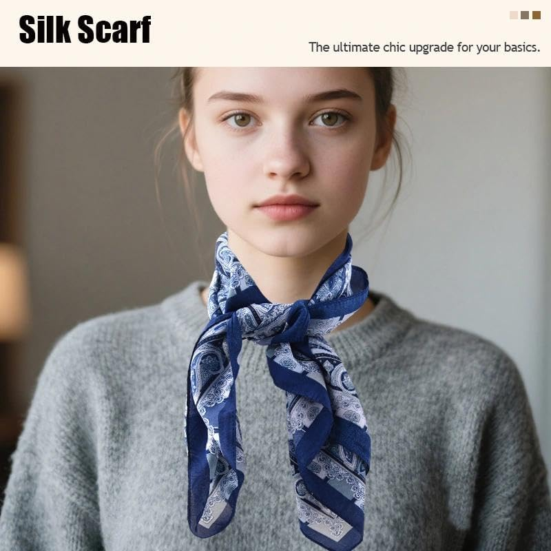 Satin Head Scarf Silky Feeling Bandana Hair Wrap for Women Silk Neck Scarves Paisley Headscarf Lightweight Square Scarf Neckerchief Handbags Accessories - Black image number 5