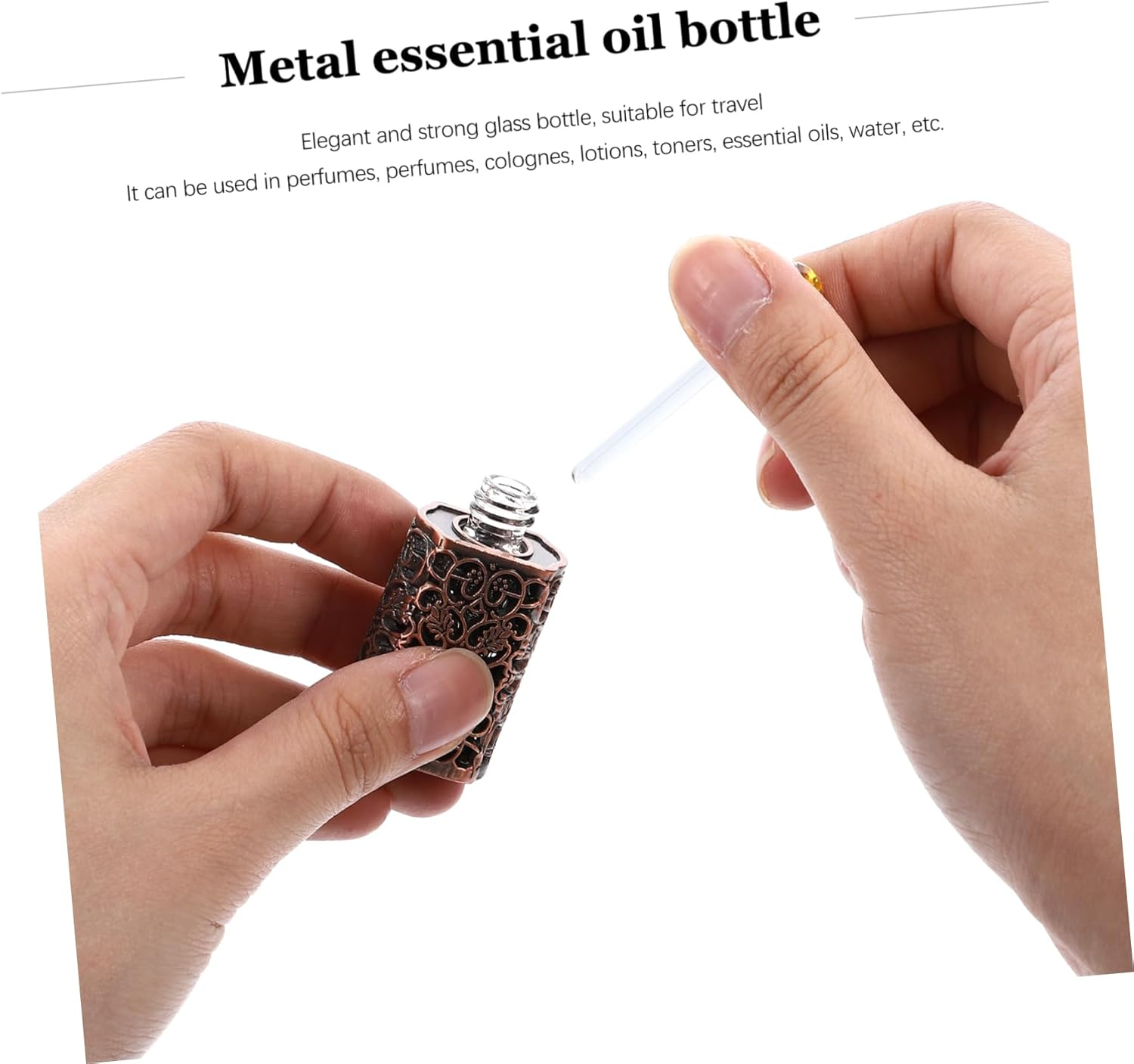 Perfume Bottle Metal Glass Hollow Flower Design Travel Spray Bottle for Essential Oil and Cosmetic Use