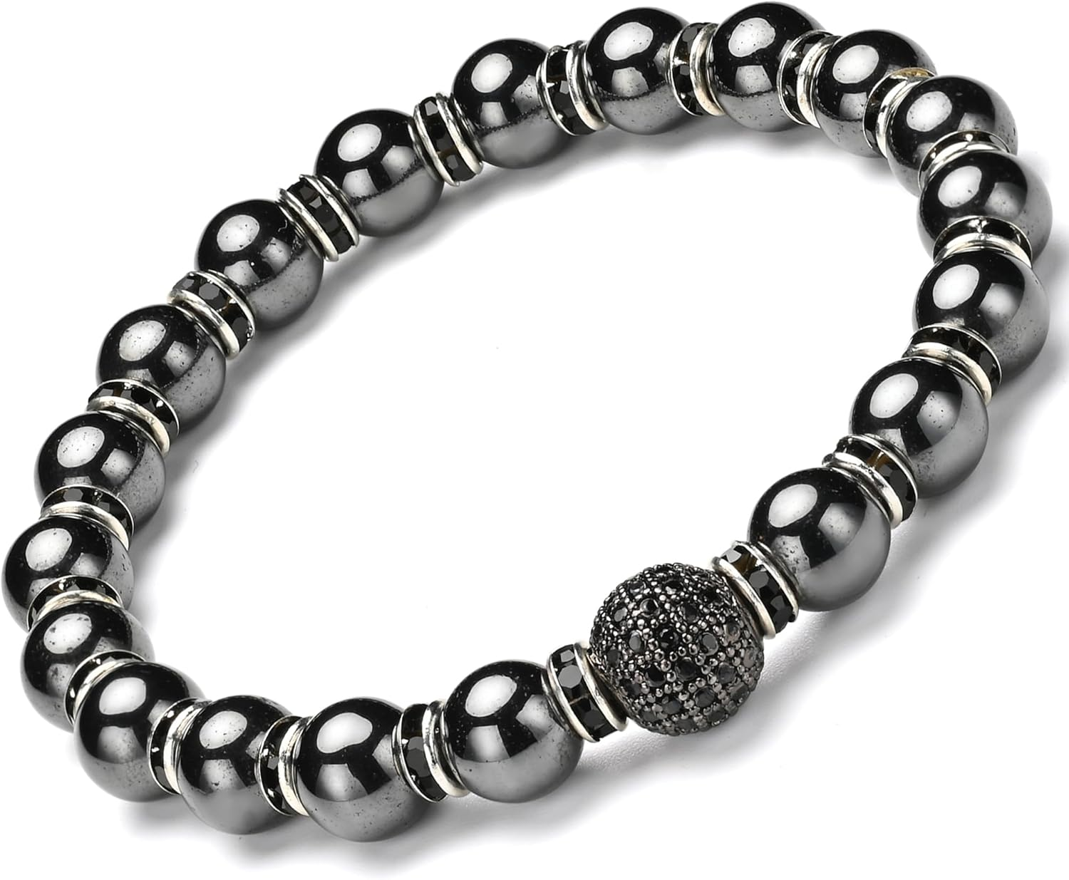 Hematite Magnetic Bracelet with Zirconia,Handmade Stretch Magnetic Bracelet，Eliminates Static Electricity.