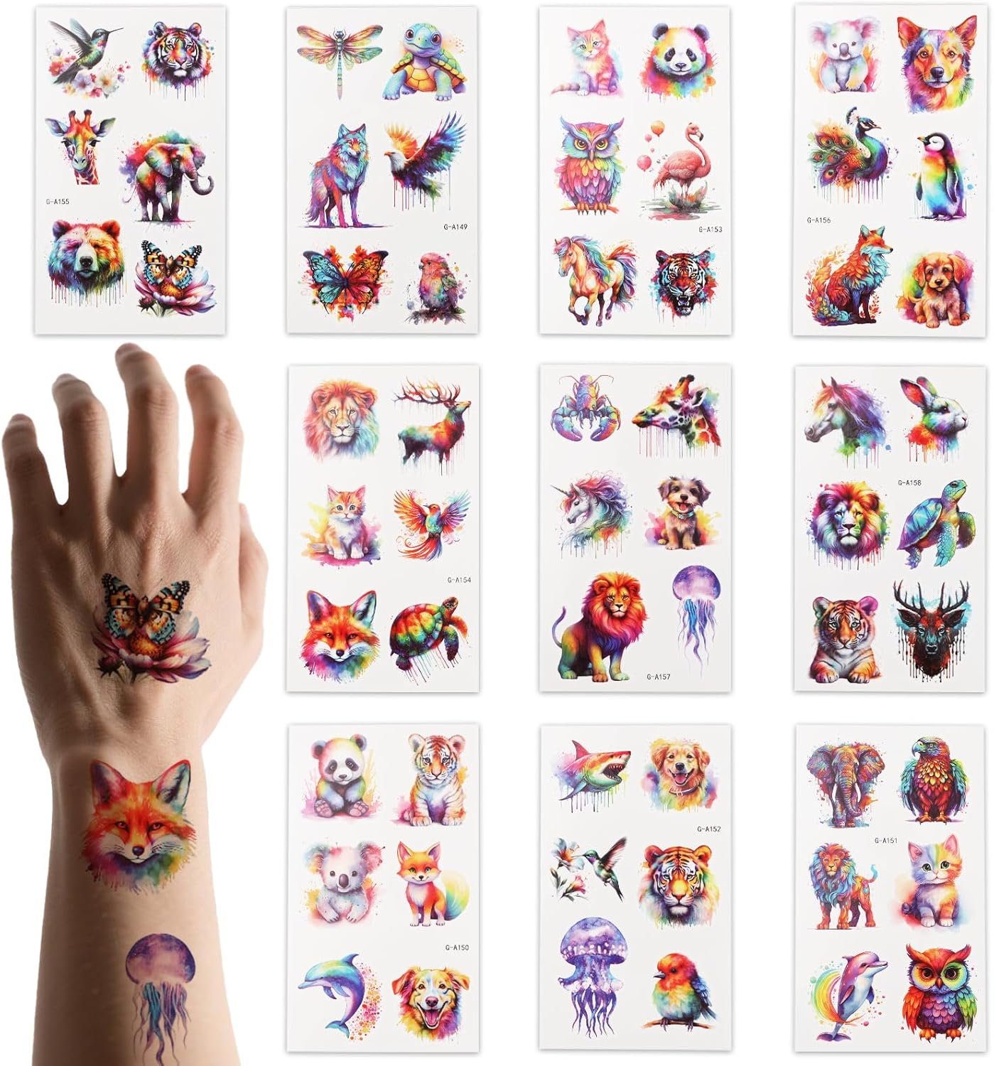 Lasuroa 120Pcs Animal Temporary Tattoos for Kids, Waterproof Watercolor Fake Tattoo Stickers Suitable for Body Arm & Shoulder Ideal Girls Boys Birthday Party Supplies image number 6