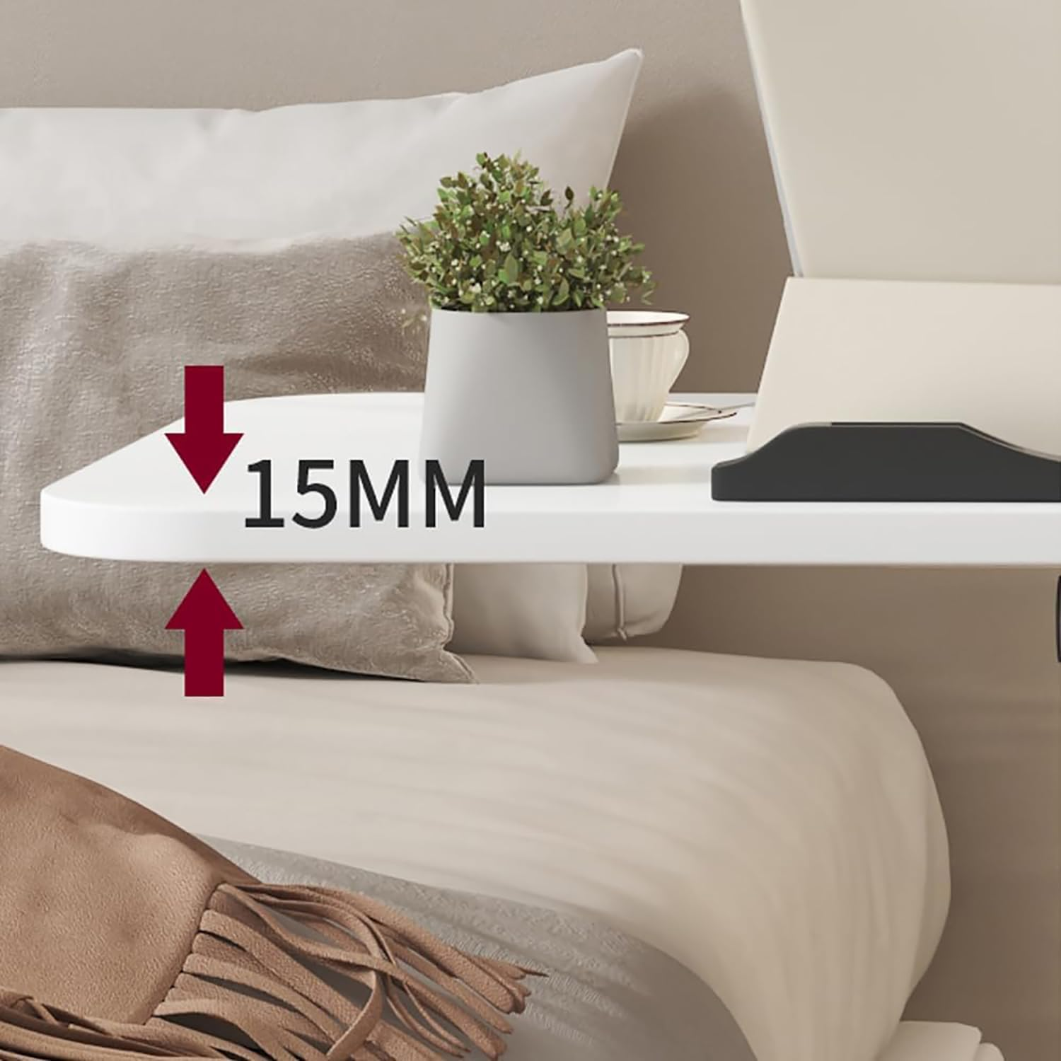 Lifting and Rotating Laptop Desk, Movable Bedside Tables with Rollers for Home and Office, Adjustable Computer Stand Couch Desk Table with Tiltable Tables Sofa Coffee Side Table image number 3