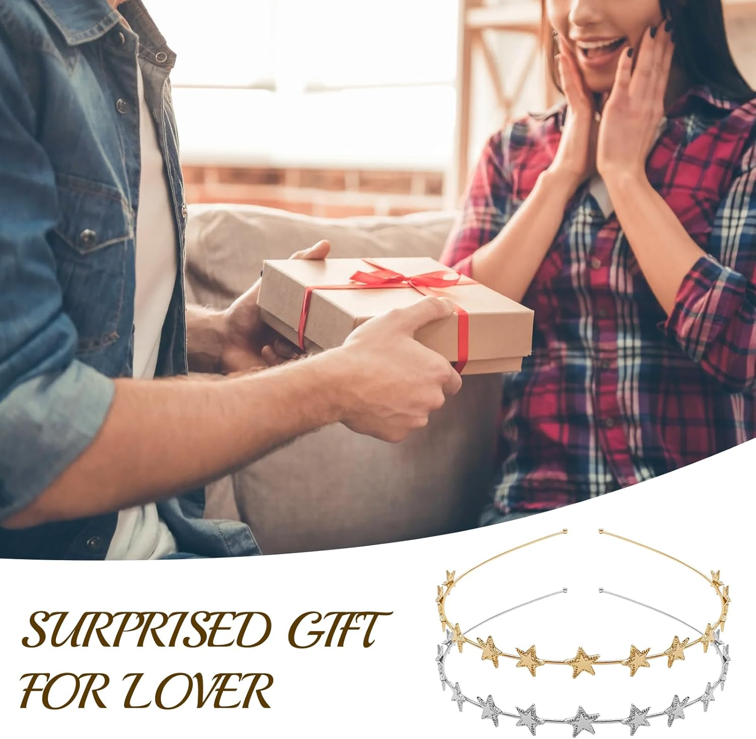 BUOKSLLY Pack of 2 Women'S Star Headbands, Girls' Hair Accessories, Hair Band, Glitter Headband, Star, Sparkling Elegance for Parties & Everyday, Gold and Silver, L image number 4