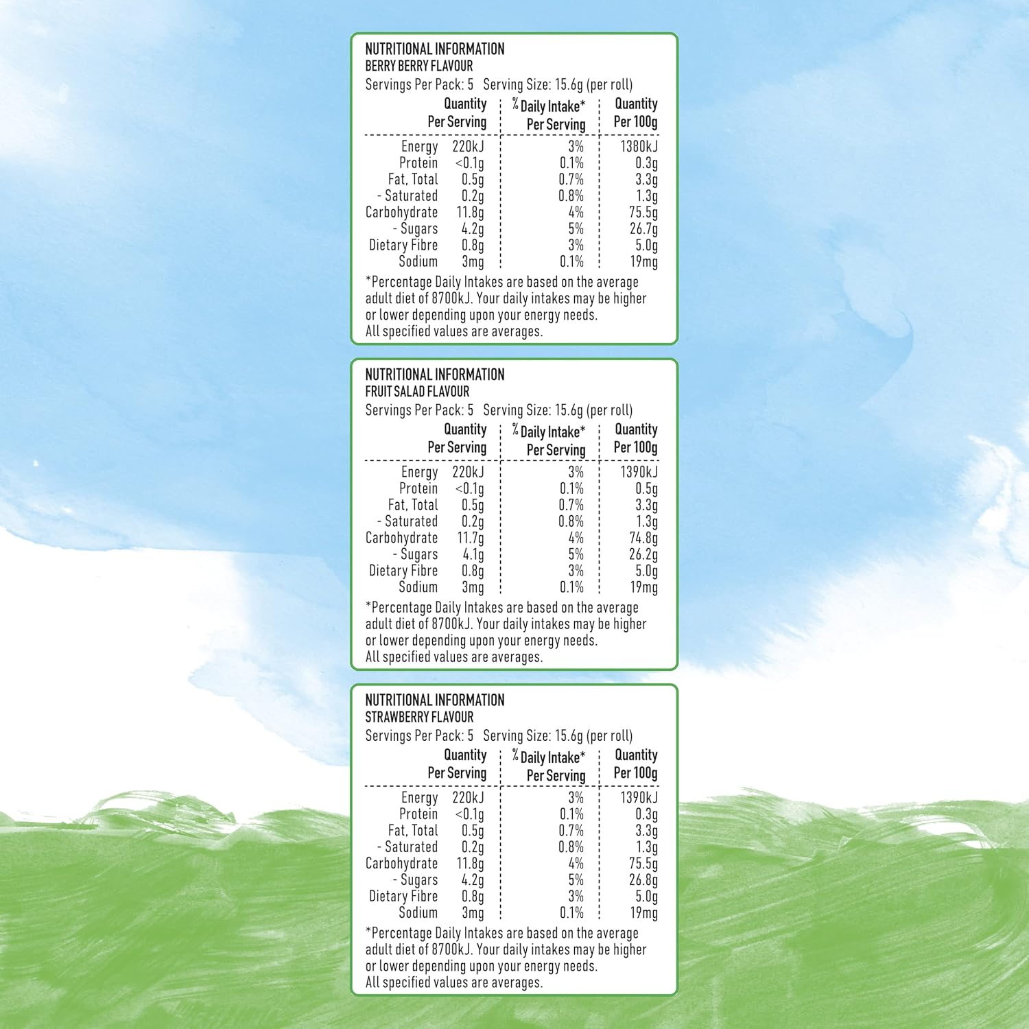 UNCLE TOBYS ROLL-UPS Variety Fruit Snack 6X15 Pack