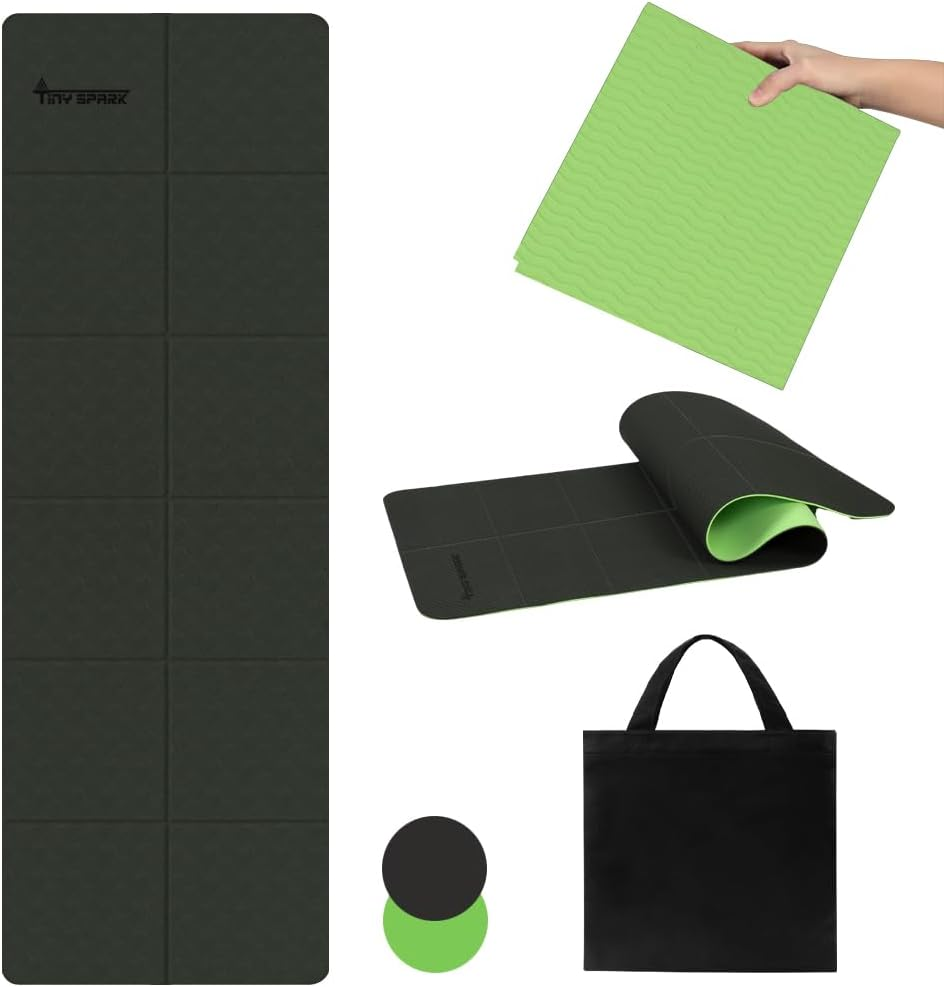 Foldable Yoga Mat,6Mm TPE Yoga Mat,Double Layers Exercise Mat with Anti-Slip Function&A Storage Bag for Yoga,Pilates and Fitness Exercise,Compact Fitness Mat 183Cm*61Cm* 6Mm