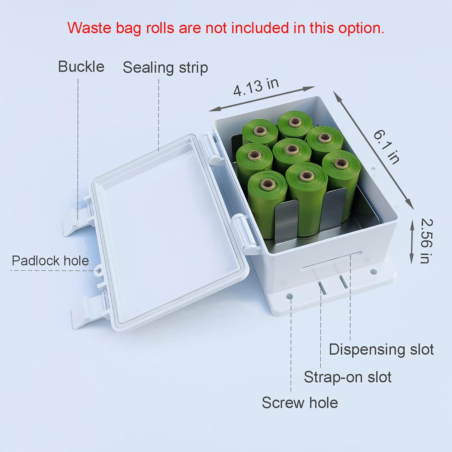 Dog Poop Bag Dispenser Wall Mounted Waterproof Outdoor Pet Waste Bags Dispenser Station Stake, Pole, Fence Mounted Fits Home, Porch, Back Yard (White,Only Dispenser) - Dispenser+8 Rolls+Lock image number 4