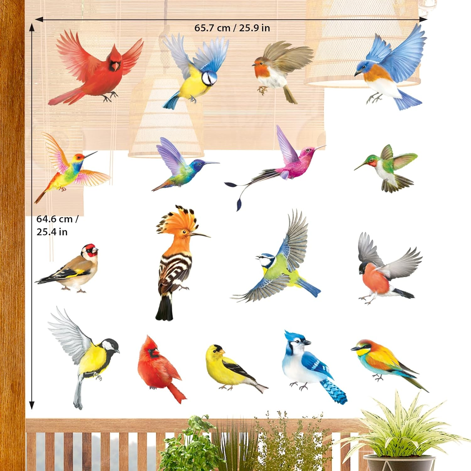DECOWALL CDS4-9003 Beautiful Birds Static Cling Window Stickers Reuseble for Prevent Glass Flying Anticollision Bird Strike Decals - Double Sided Print Set of 17 Birds image number 1